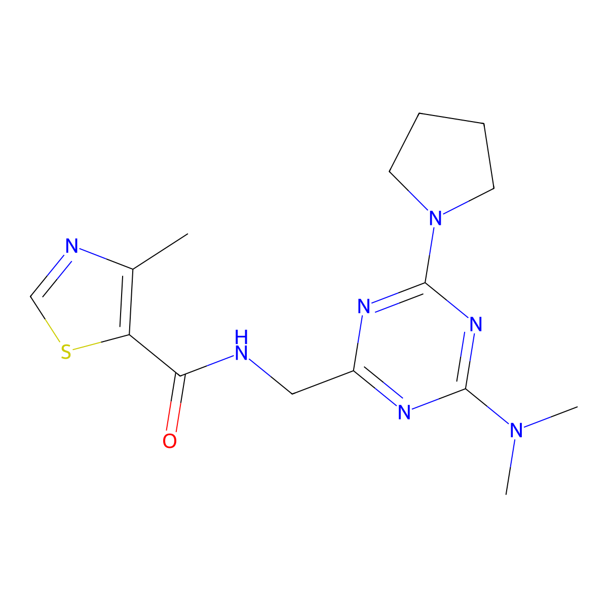 N-((4-(dimethylamino)-6-(pyrrolidin-1-yl)-1,3,5-triazin-2-yl)methyl)-4-methylthiazole-5-carboxamide molecular structure, CAS 2034272-89-2