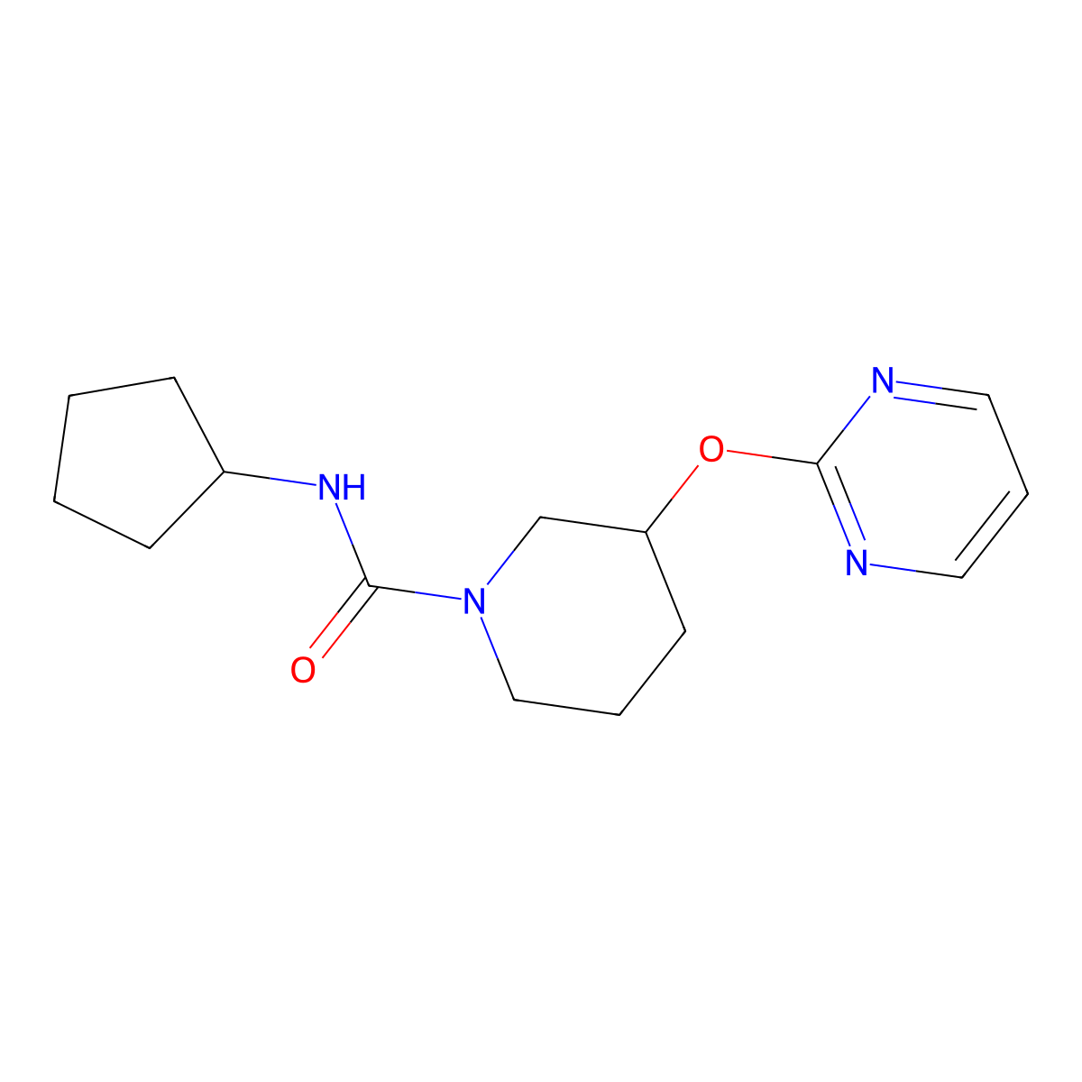 N-cyclopentyl-3-(pyrimidin-2-yloxy)piperidine-1-carboxamide molecular structure, CAS 2034272-90-5