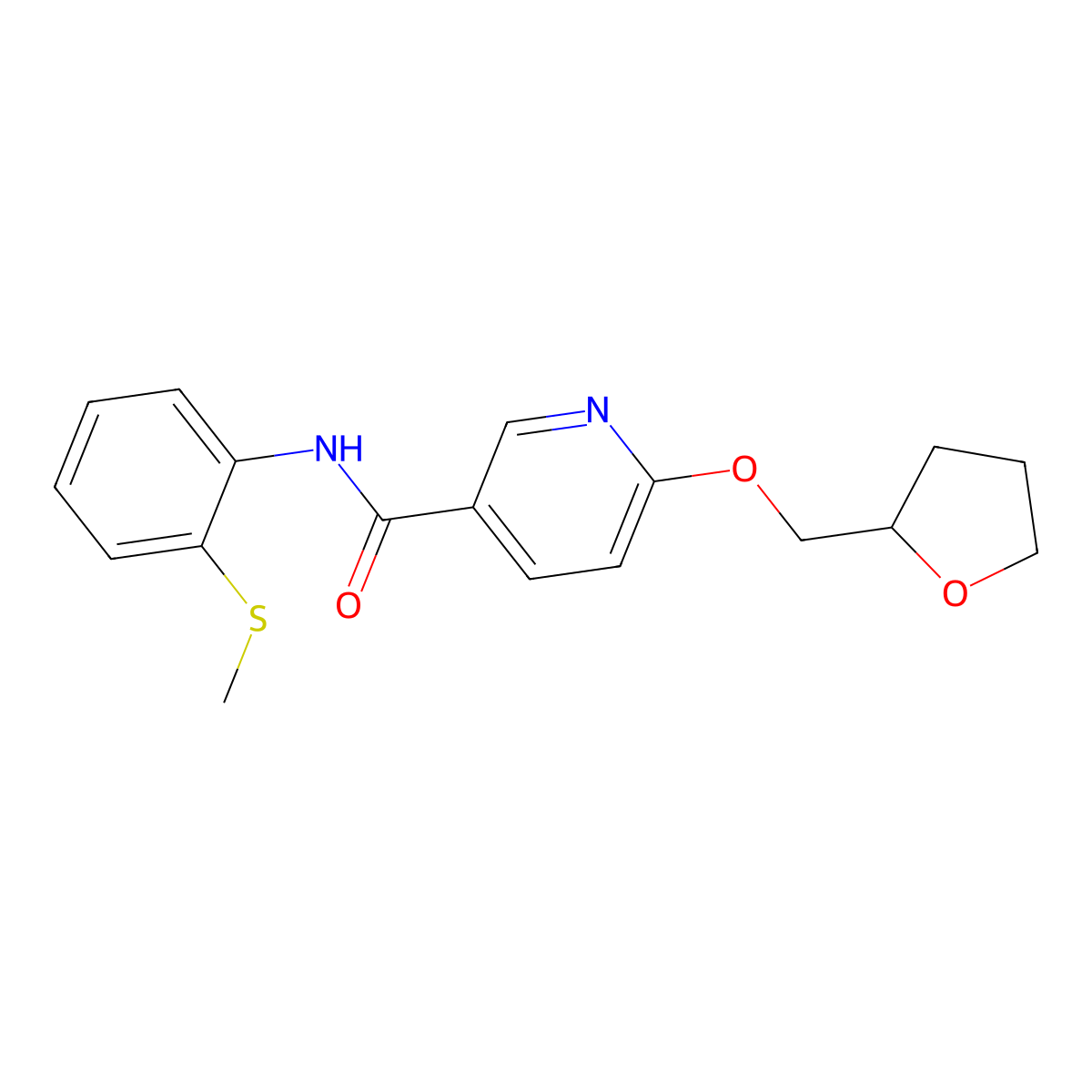 N-(2-(methylthio)phenyl)-6-((tetrahydrofuran-2-yl)methoxy)nicotinamide molecular structure, CAS 2034272-91-6