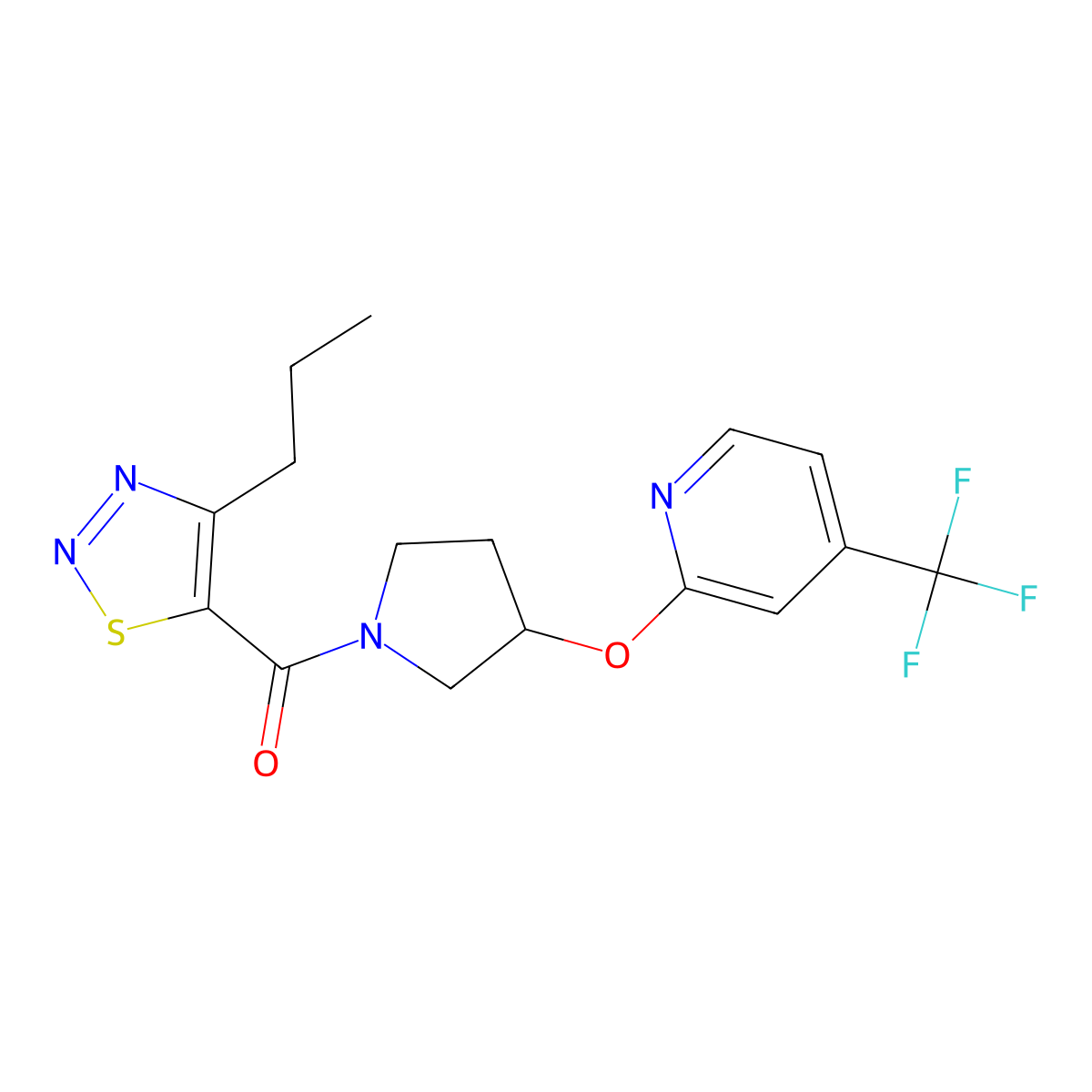 (4-Propyl-1,2,3-thiadiazol-5-yl)(3-((4-(trifluoromethyl)pyridin-2-yl)oxy)pyrrolidin-1-yl)methanone molecular structure, CAS 2034272-98-3