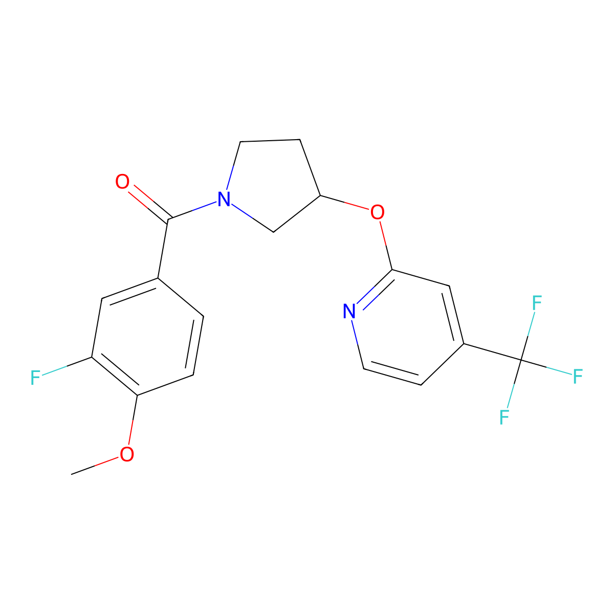 (3-Fluoro-4-methoxyphenyl)(3-((4-(trifluoromethyl)pyridin-2-yl)oxy)pyrrolidin-1-yl)methanone molecular structure, CAS 2034273-05-5