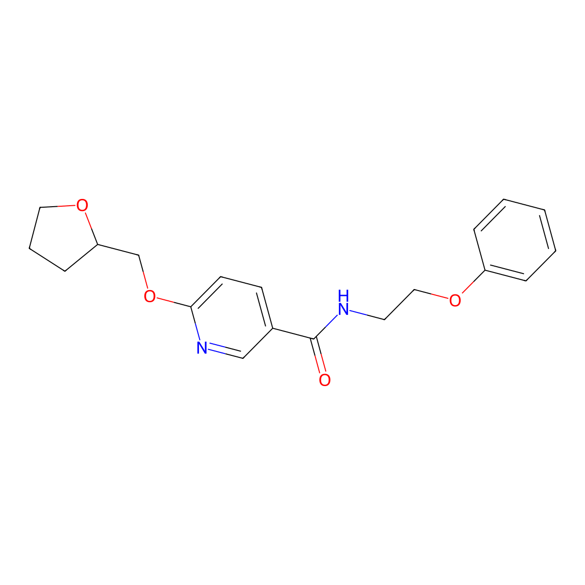 N-(2-phenoxyethyl)-6-((tetrahydrofuran-2-yl)methoxy)nicotinamide molecular structure, CAS 2034273-10-2