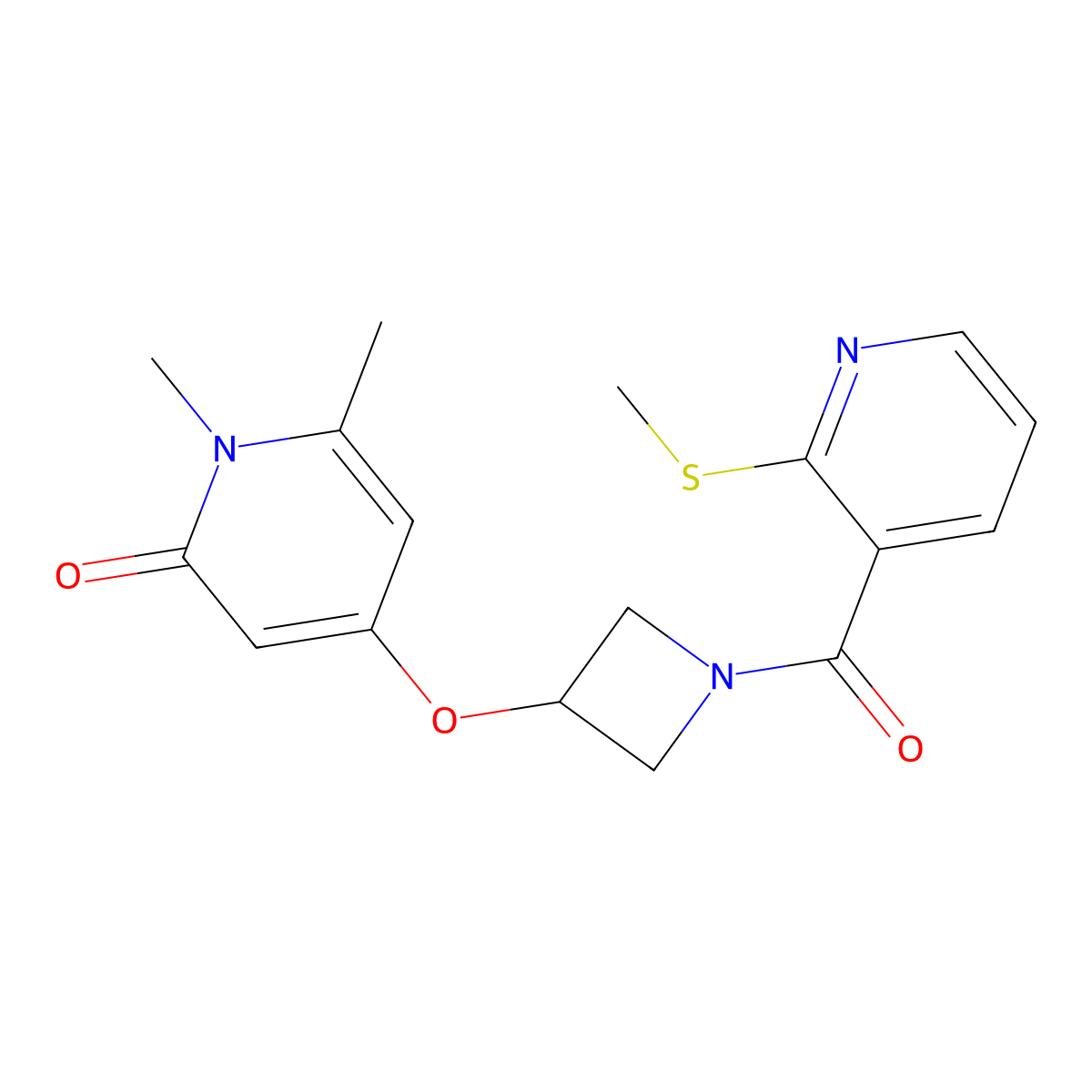 1,6-dimethyl-4-((1-(2-(methylthio)nicotinoyl)azetidin-3-yl)oxy)pyridin-2(1H)-one molecular structure, CAS 2034273-15-7