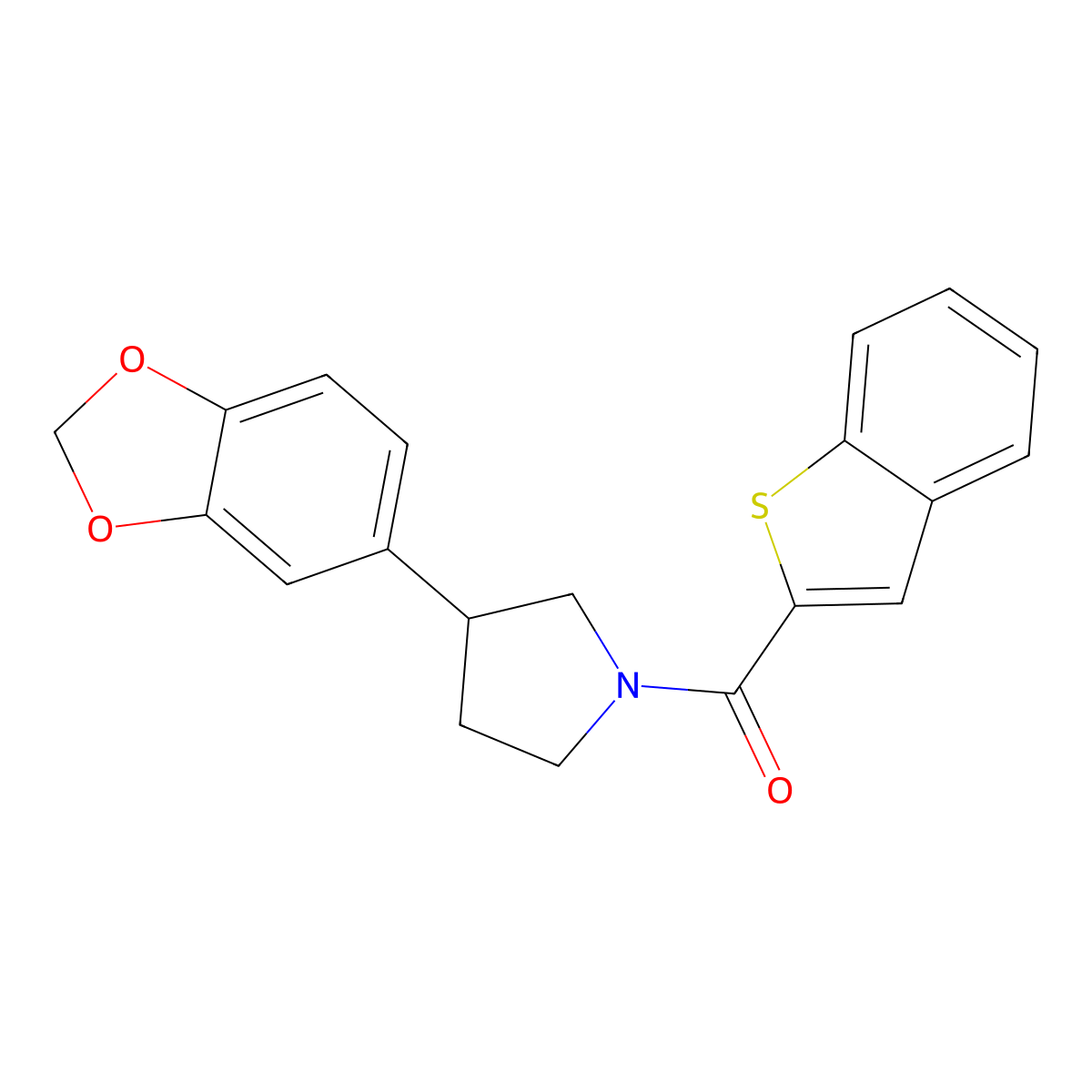 Benzo[b]thiophen-2-yl(3-(benzo[d][1,3]dioxol-5-yl)pyrrolidin-1-yl)methanone molecular structure, CAS 2034273-27-1