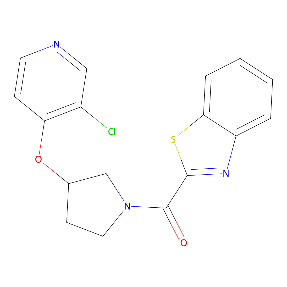 Benzo[d]thiazol-2-yl(3-((3-chloropyridin-4-yl)oxy)pyrrolidin-1-yl)methanone molecular structure, CAS 2034273-29-3