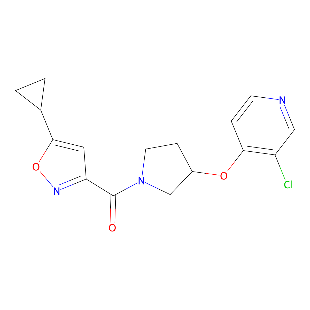 (3-((3-Chloropyridin-4-yl)oxy)pyrrolidin-1-yl)(5-cyclopropylisoxazol-3-yl)methanone molecular structure, CAS 2034273-34-0