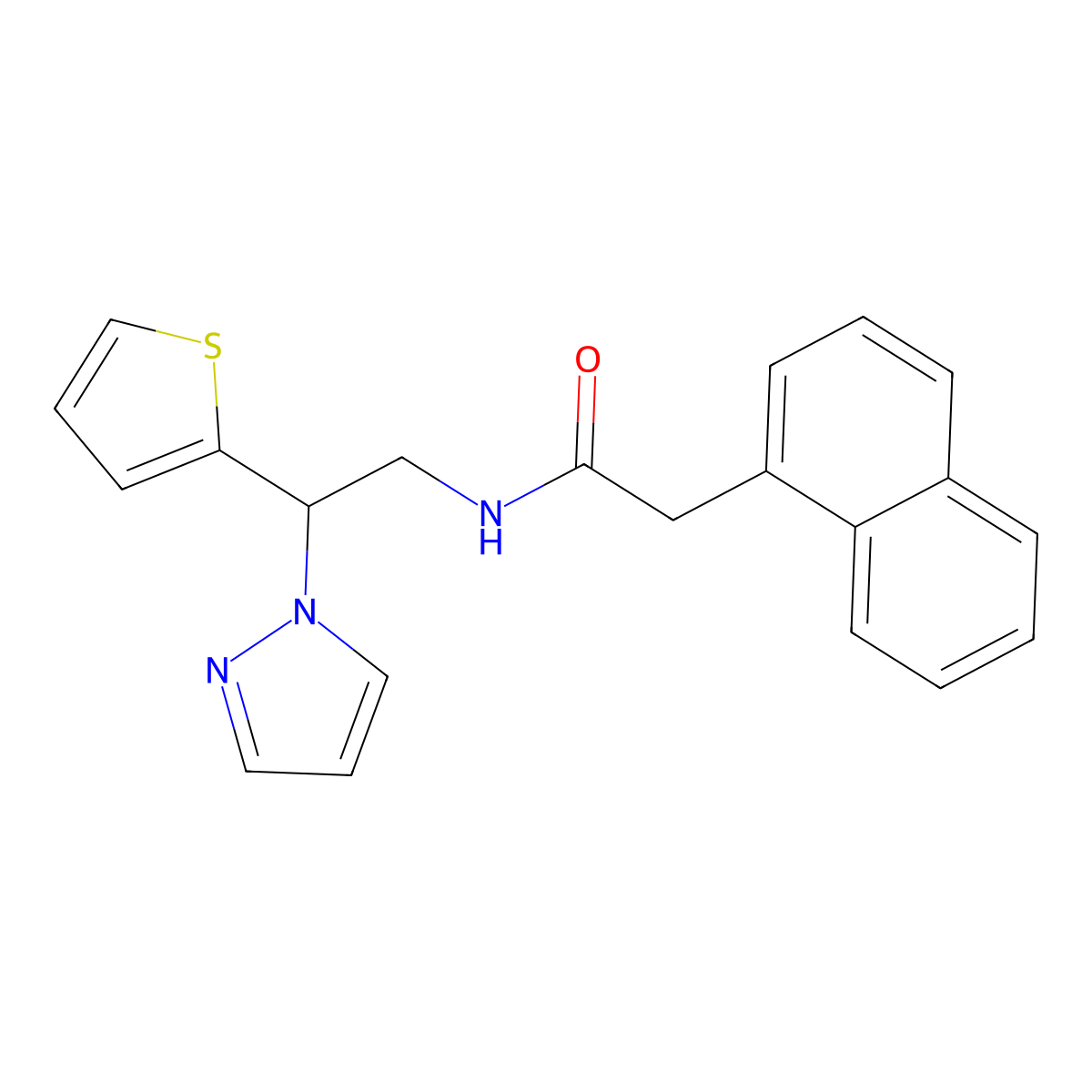 N-(2-(1H-pyrazol-1-yl)-2-(thiophen-2-yl)ethyl)-2-(naphthalen-1-yl)acetamide molecular structure, CAS 2034273-36-2