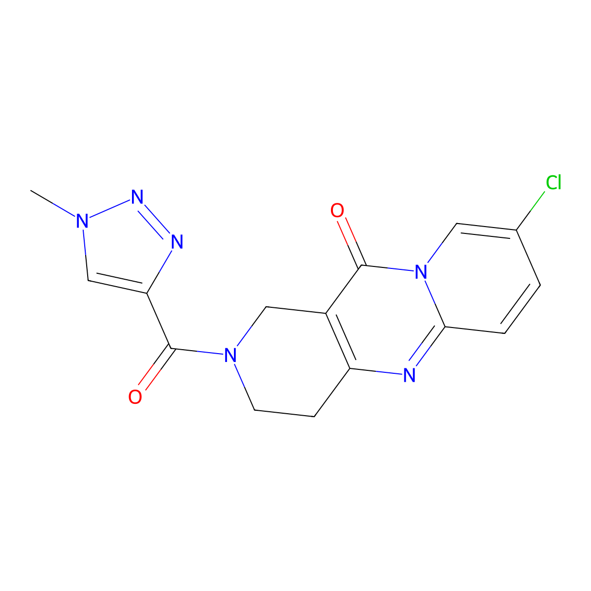8-chloro-2-(1-methyl-1H-1,2,3-triazole-4-carbonyl)-3,4-dihydro-1H-dipyrido[1,2-a:4',3'-d]pyrimidin-11(2H)-one molecular structure, CAS 2034273-38-4
