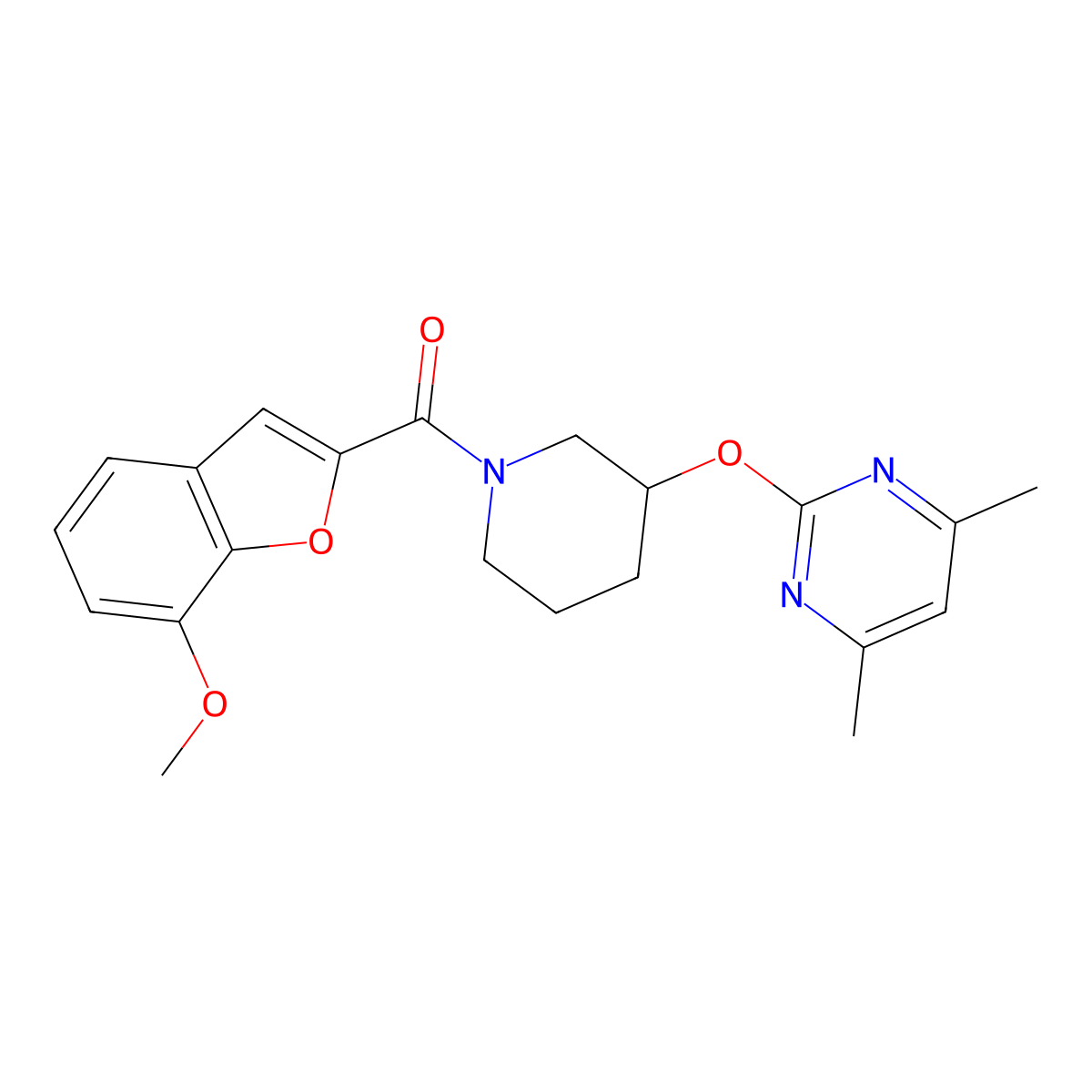 (3-((4,6-Dimethylpyrimidin-2-yl)oxy)piperidin-1-yl)(7-methoxybenzofuran-2-yl)methanone molecular structure, CAS 2034273-44-2