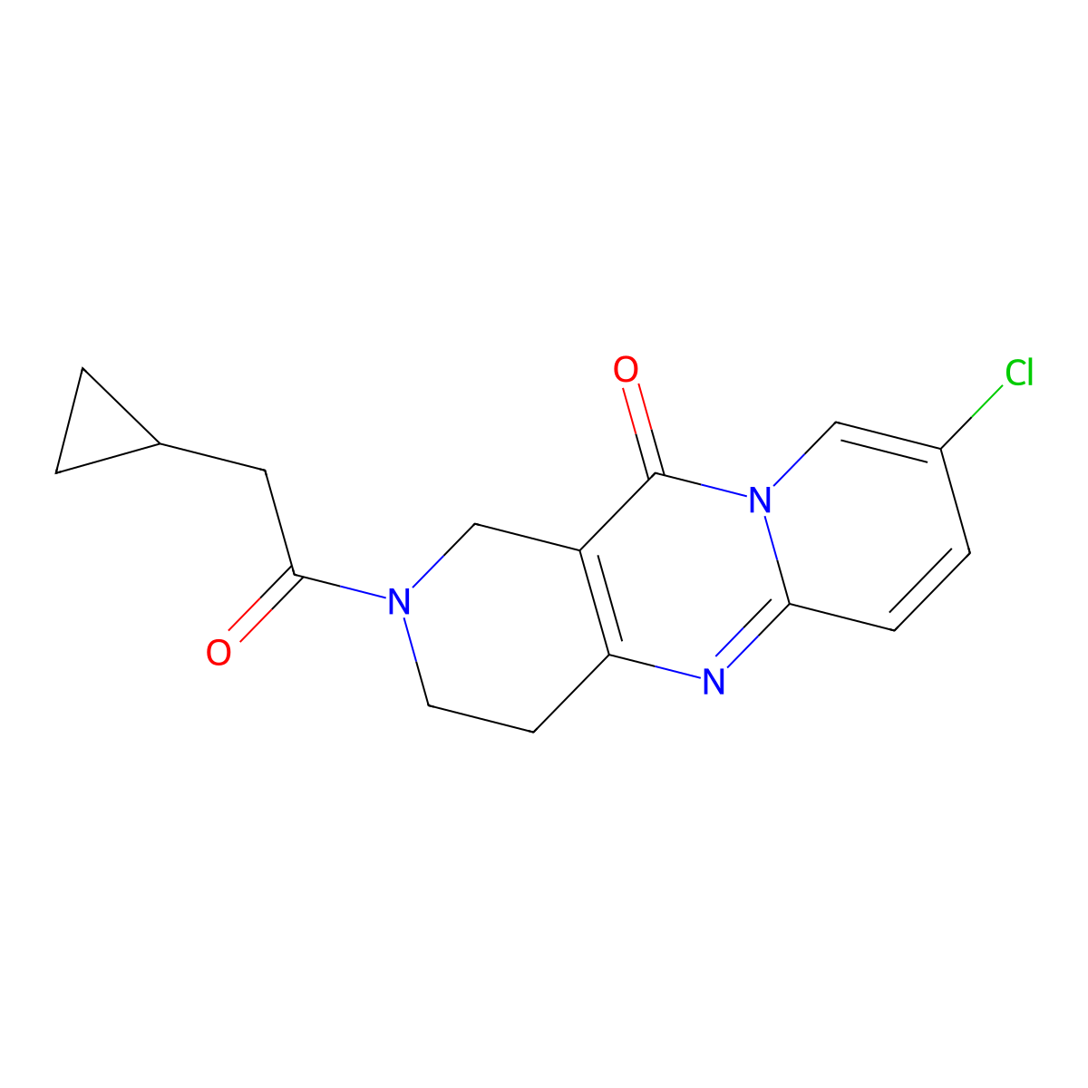 8-chloro-2-(2-cyclopropylacetyl)-3,4-dihydro-1H-dipyrido[1,2-a:4',3'-d]pyrimidin-11(2H)-one molecular structure, CAS 2034273-47-5
