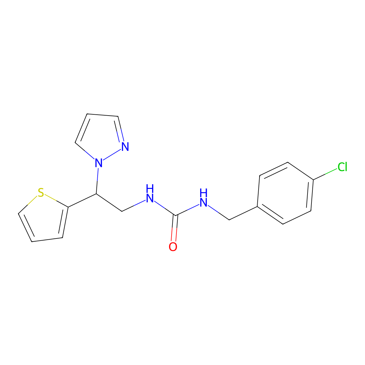 1-(2-(1H-pyrazol-1-yl)-2-(thiophen-2-yl)ethyl)-3-(4-chlorobenzyl)urea molecular structure, CAS 2034273-54-4