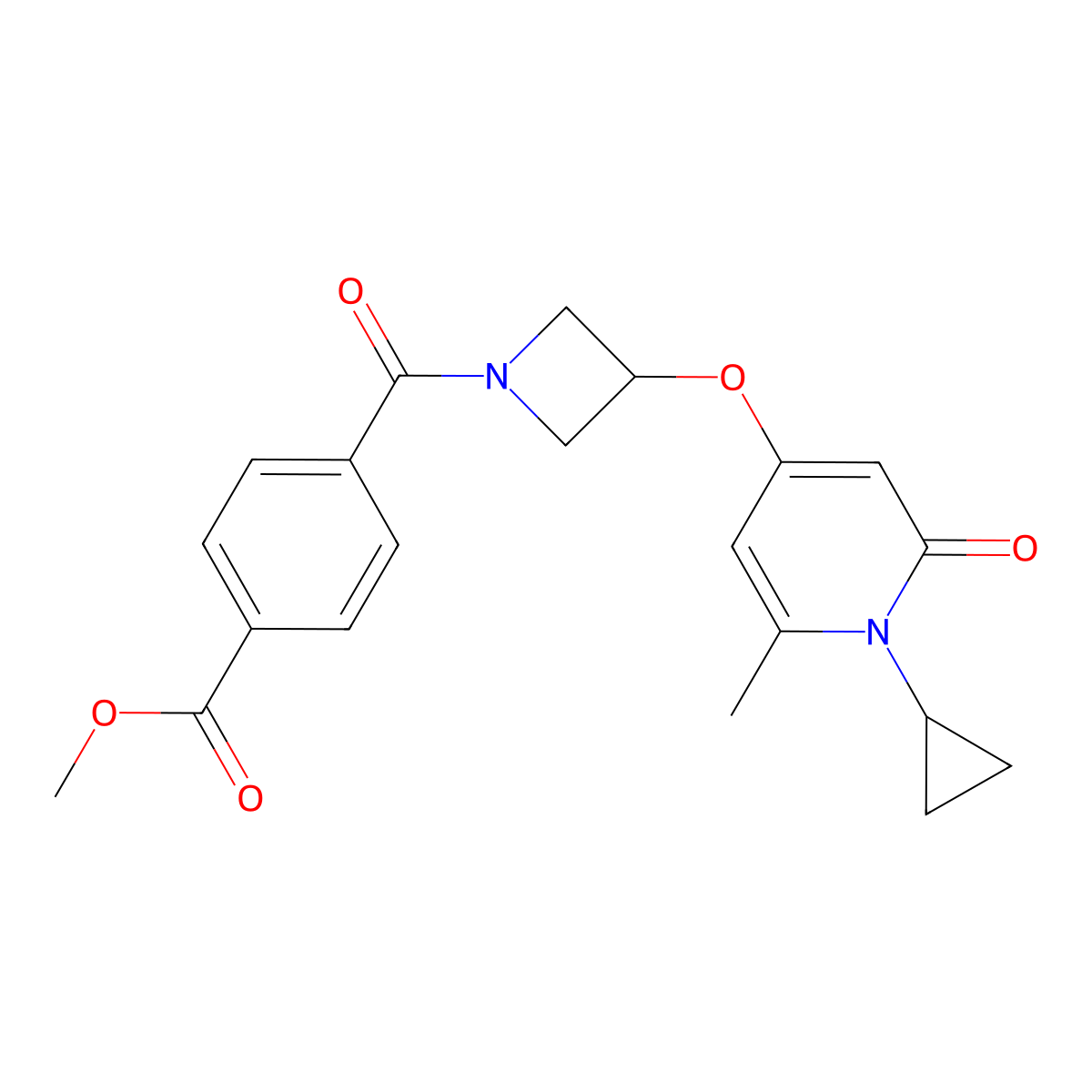 Methyl 4-(3-((1-cyclopropyl-6-methyl-2-oxo-1,2-dihydropyridin-4-yl)oxy)azetidine-1-carbonyl)benzoate molecular structure, CAS 2034273-57-7