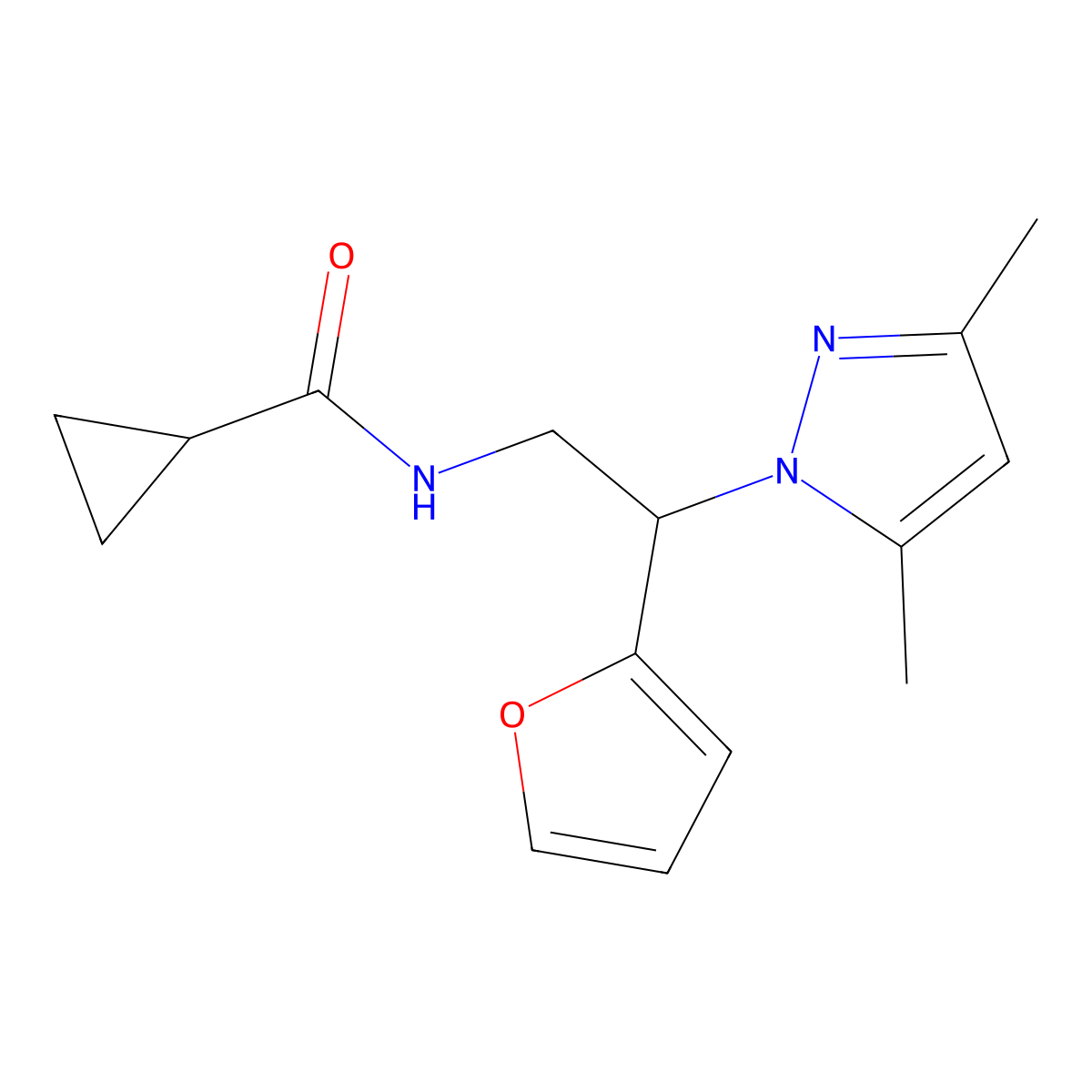 N-[2-(3,5-dimethyl-1H-pyrazol-1-yl)-2-(furan-2-yl)ethyl]cyclopropanecarboxamide molecular structure, CAS 2034273-60-2