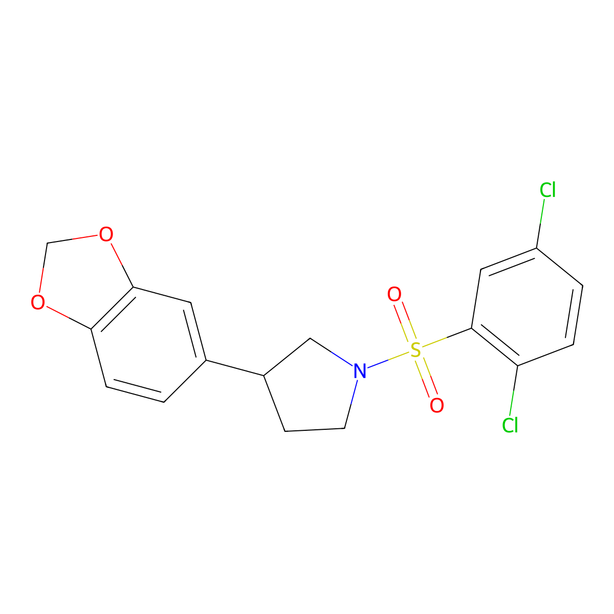 3-(Benzo[d][1,3]dioxol-5-yl)-1-((2,5-dichlorophenyl)sulfonyl)pyrrolidine molecular structure, CAS 2034273-61-3