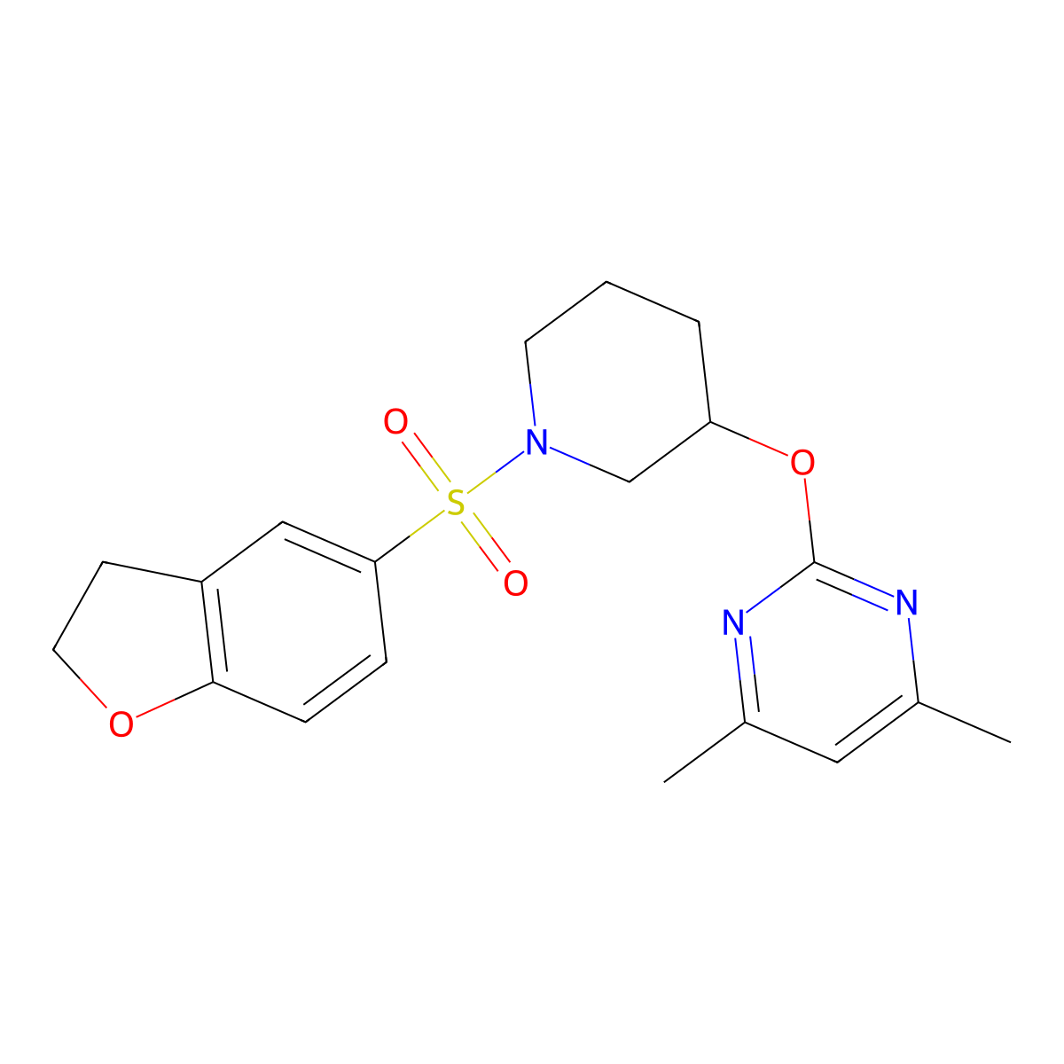 2-{[1-(2,3-Dihydro-1-benzofuran-5-sulfonyl)piperidin-3-yl]oxy}-4,6-dimethylpyrimidine molecular structure, CAS 2034273-62-4