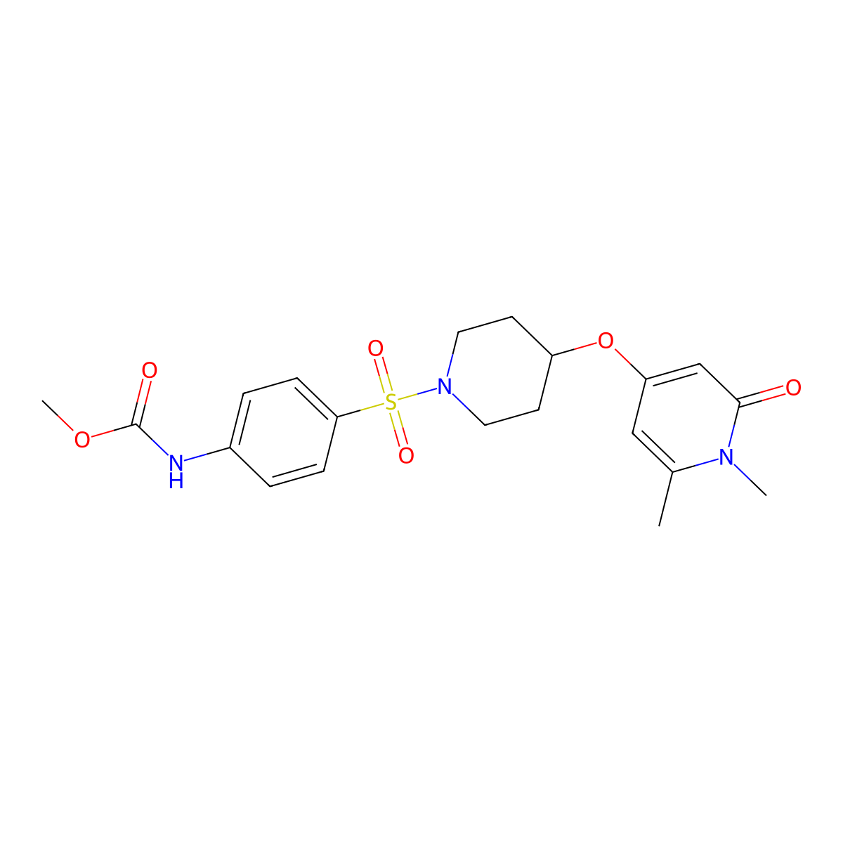 Methyl (4-((4-((1,6-dimethyl-2-oxo-1,2-dihydropyridin-4-yl)oxy)piperidin-1-yl)sulfonyl)phenyl)carbamate molecular structure, CAS 2034273-72-6