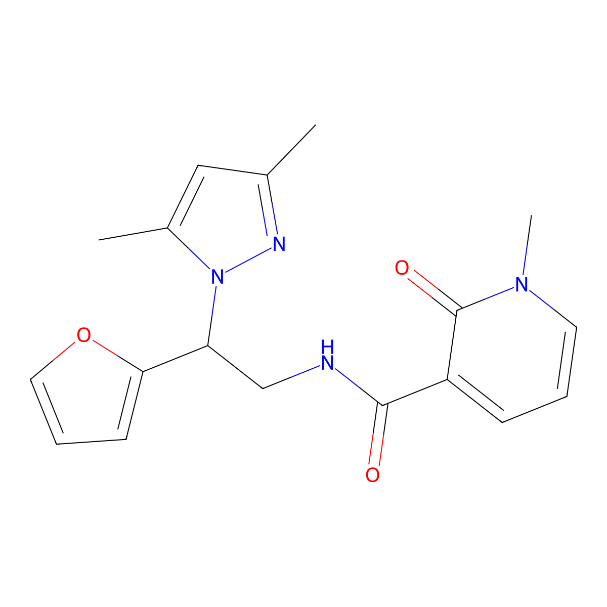 N-[2-(3,5-dimethyl-1H-pyrazol-1-yl)-2-(furan-2-yl)ethyl]-1-methyl-2-oxo-1,2-dihydropyridine-3-carboxamide molecular structure, CAS 2034273-76-0