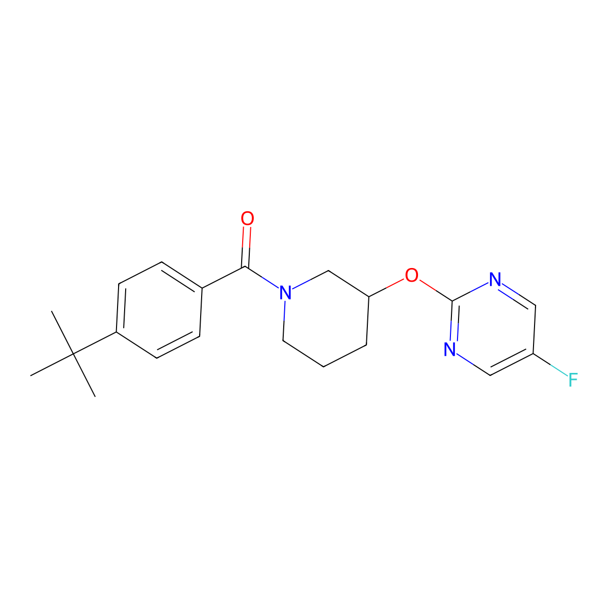 (4-(Tert-butyl)phenyl)(3-((5-fluoropyrimidin-2-yl)oxy)piperidin-1-yl)methanone molecular structure, CAS 2034273-78-2