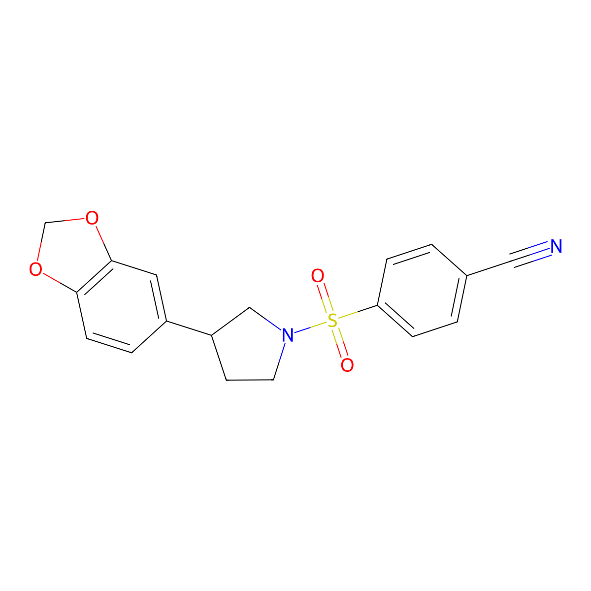 4-((3-(Benzo[d][1,3]dioxol-5-yl)pyrrolidin-1-yl)sulfonyl)benzonitrile molecular structure, CAS 2034273-79-3