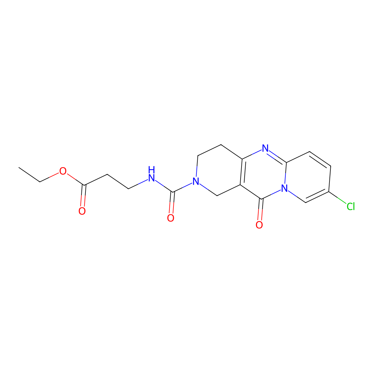ethyl 3-(8-chloro-11-oxo-2,3,4,11-tetrahydro-1H-dipyrido[1,2-a:4',3'-d]pyrimidine-2-carboxamido)propanoate molecular structure, CAS 2034273-82-8