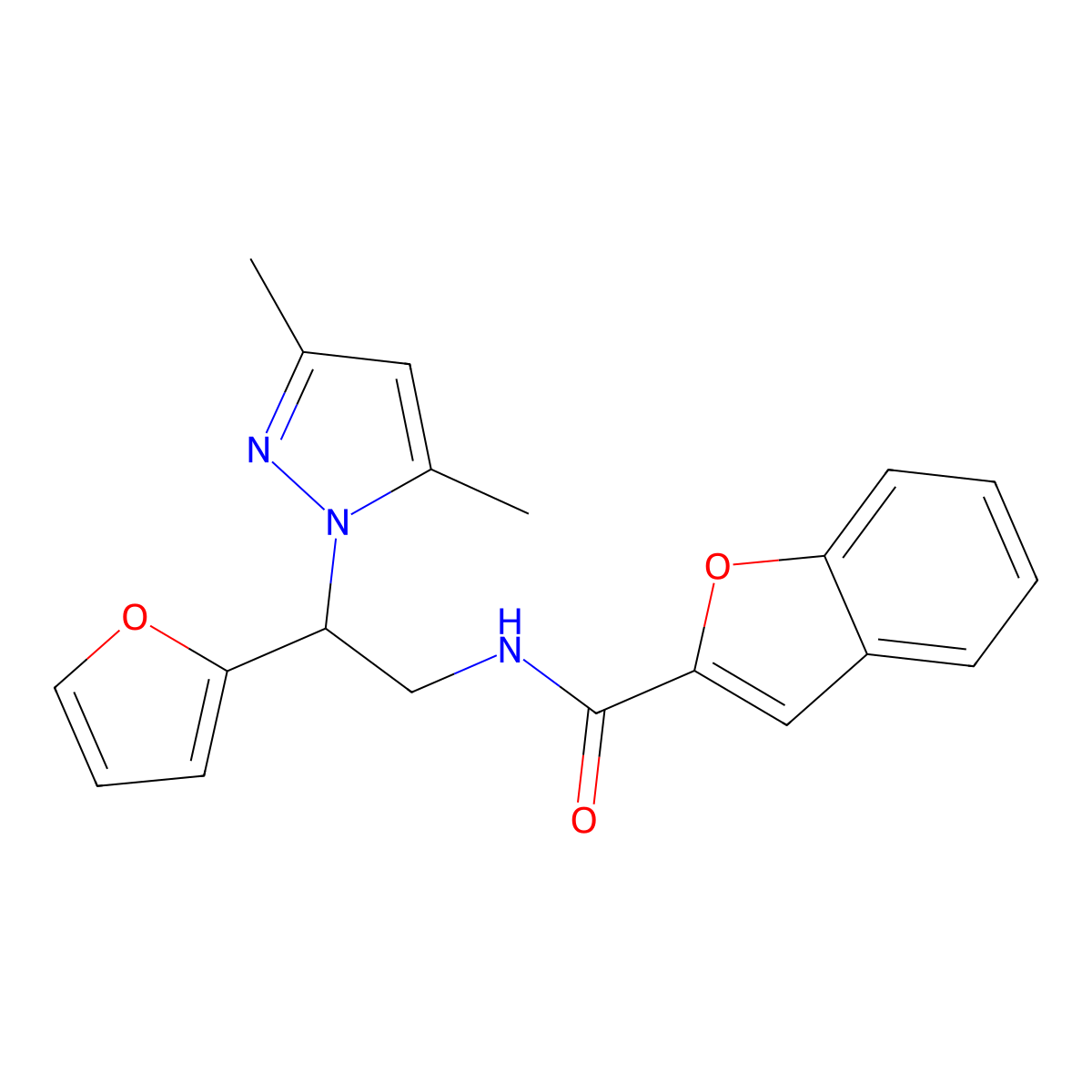 N-(2-(3,5-dimethyl-1H-pyrazol-1-yl)-2-(furan-2-yl)ethyl)benzofuran-2-carboxamide molecular structure, CAS 2034273-84-0