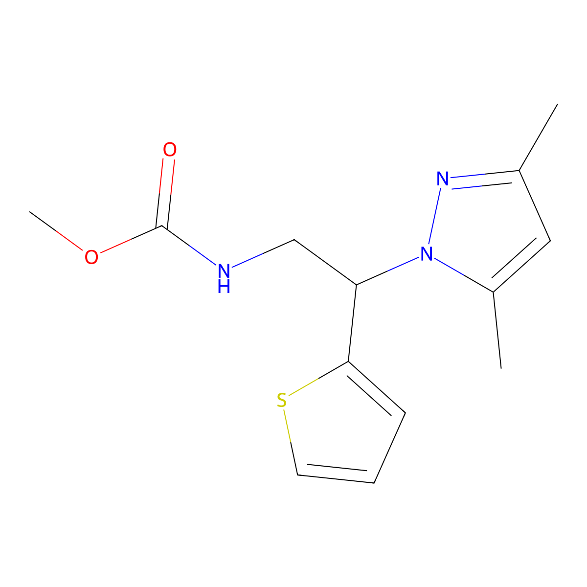 methyl (2-(3,5-dimethyl-1H-pyrazol-1-yl)-2-(thiophen-2-yl)ethyl)carbamate molecular structure, CAS 2034273-85-1