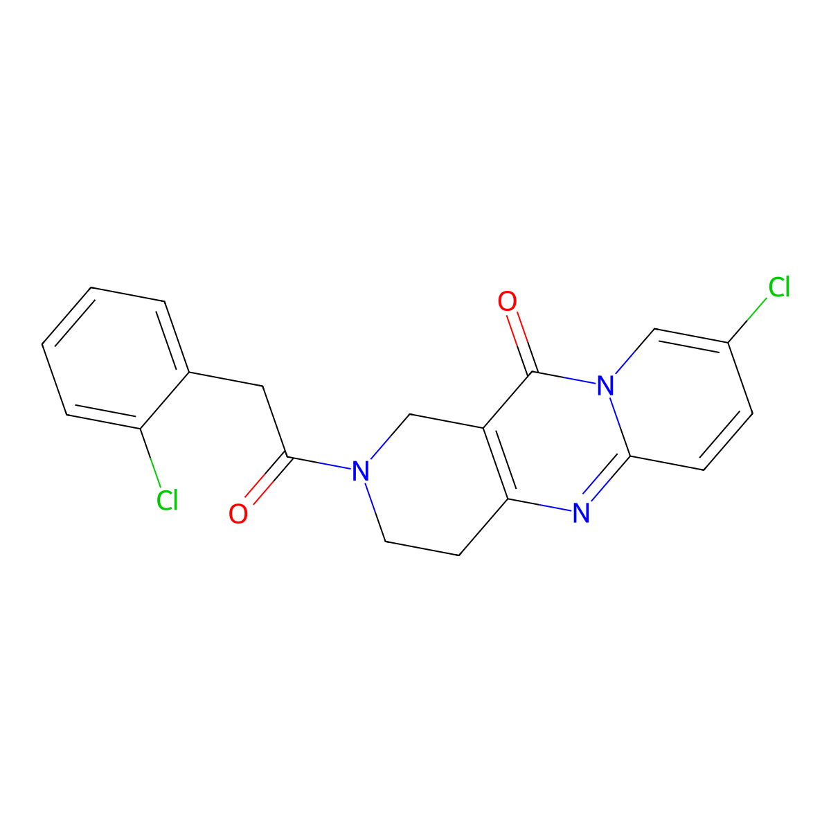 8-chloro-2-(2-(2-chlorophenyl)acetyl)-3,4-dihydro-1H-dipyrido[1,2-a:4',3'-d]pyrimidin-11(2H)-one molecular structure, CAS 2034273-94-2