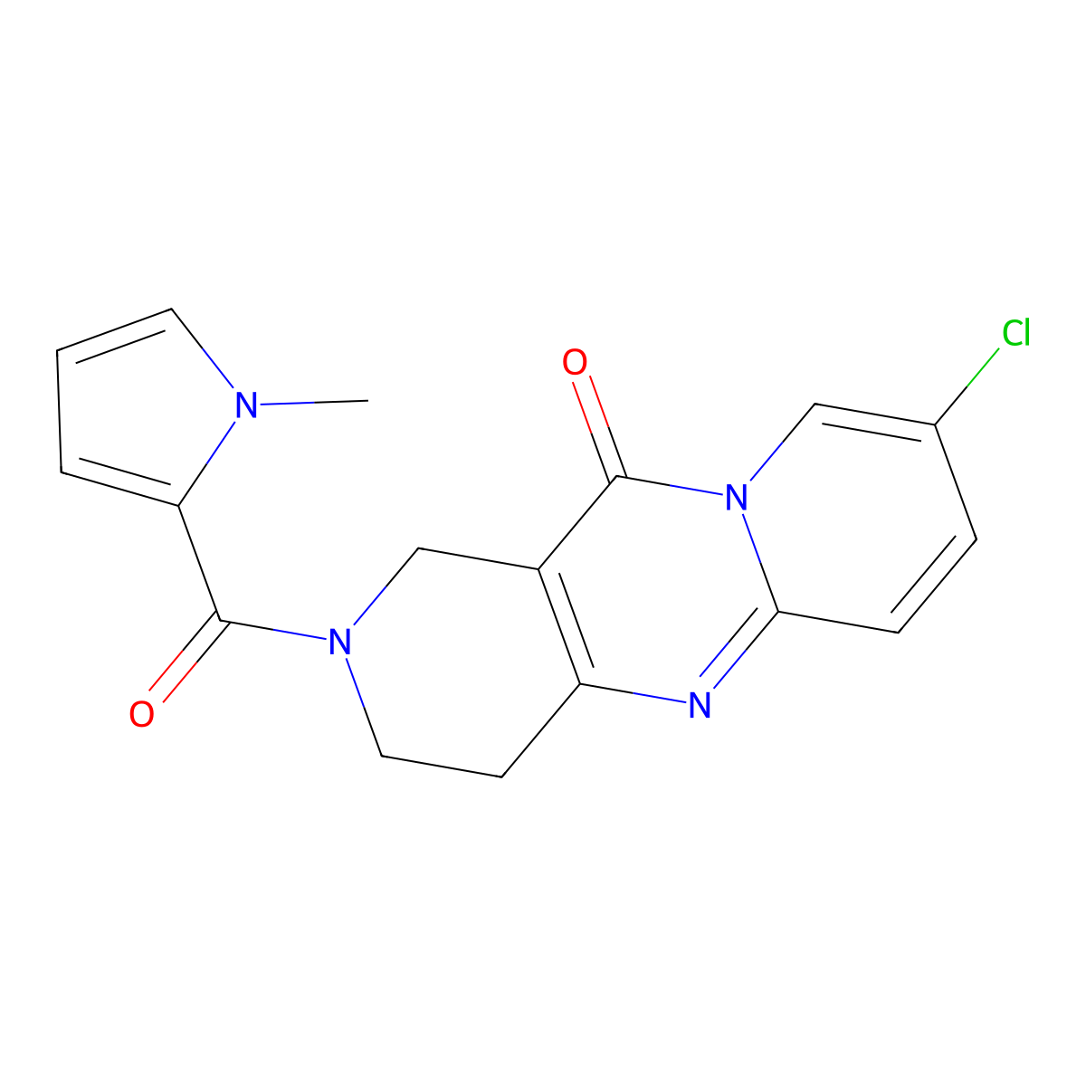 8-chloro-2-(1-methyl-1H-pyrrole-2-carbonyl)-3,4-dihydro-1H-dipyrido[1,2-a:4',3'-d]pyrimidin-11(2H)-one molecular structure, CAS 2034273-99-7