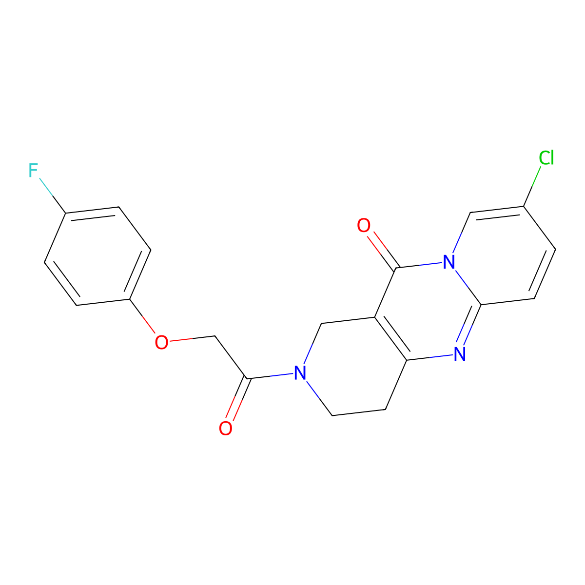 8-chloro-2-(2-(4-fluorophenoxy)acetyl)-3,4-dihydro-1H-dipyrido[1,2-a:4',3'-d]pyrimidin-11(2H)-one molecular structure, CAS 2034274-03-6