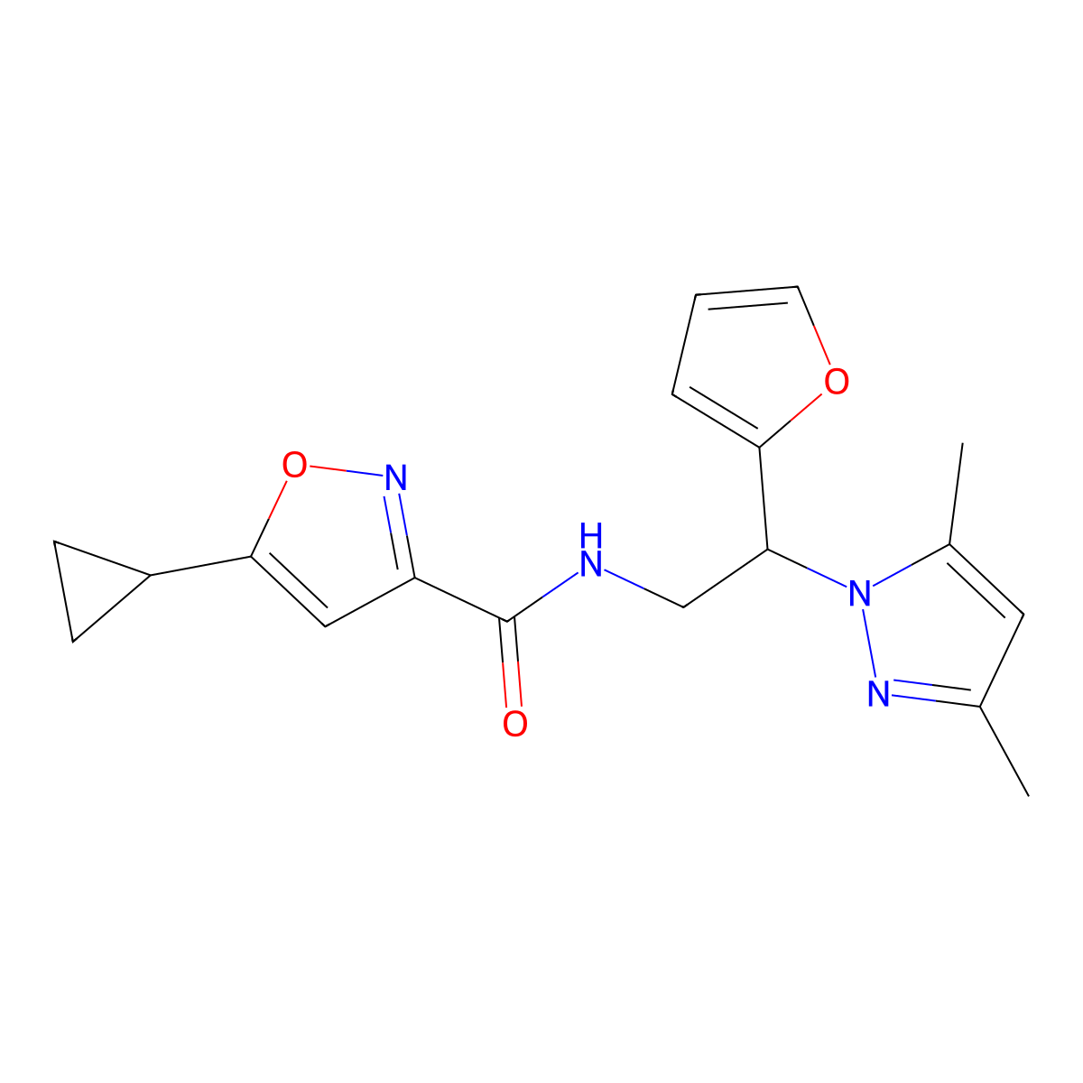5-cyclopropyl-N-(2-(3,5-dimethyl-1H-pyrazol-1-yl)-2-(furan-2-yl)ethyl)isoxazole-3-carboxamide molecular structure, CAS 2034274-06-9