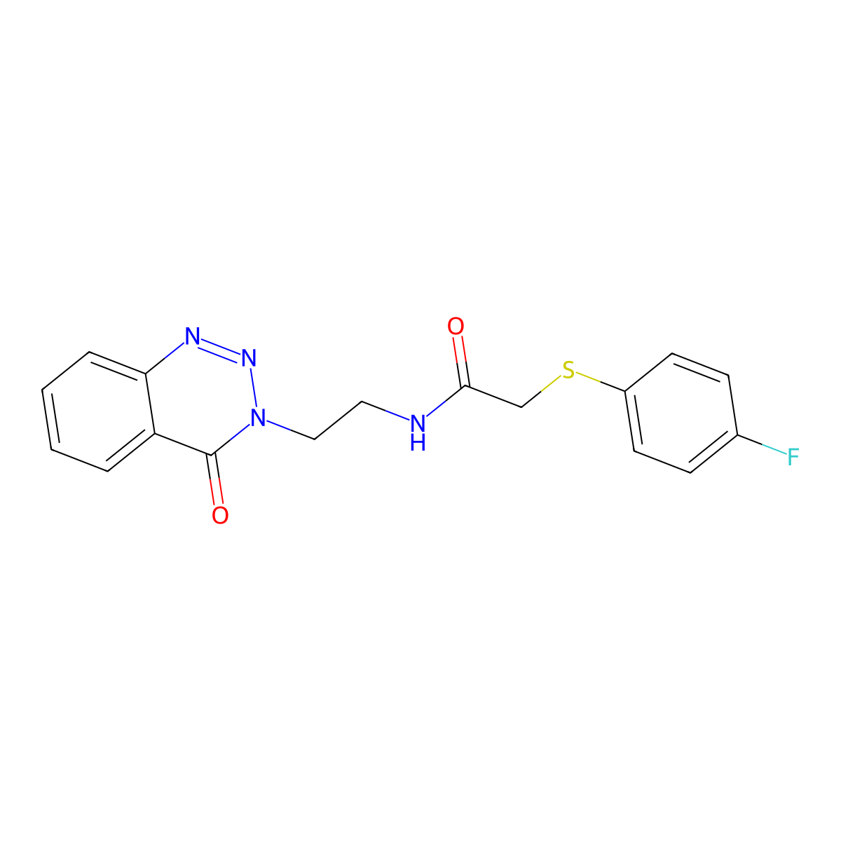 2-((4-fluorophenyl)thio)-N-(2-(4-oxobenzo[d][1,2,3]triazin-3(4H)-yl)ethyl)acetamide molecular structure, CAS 2034274-16-1