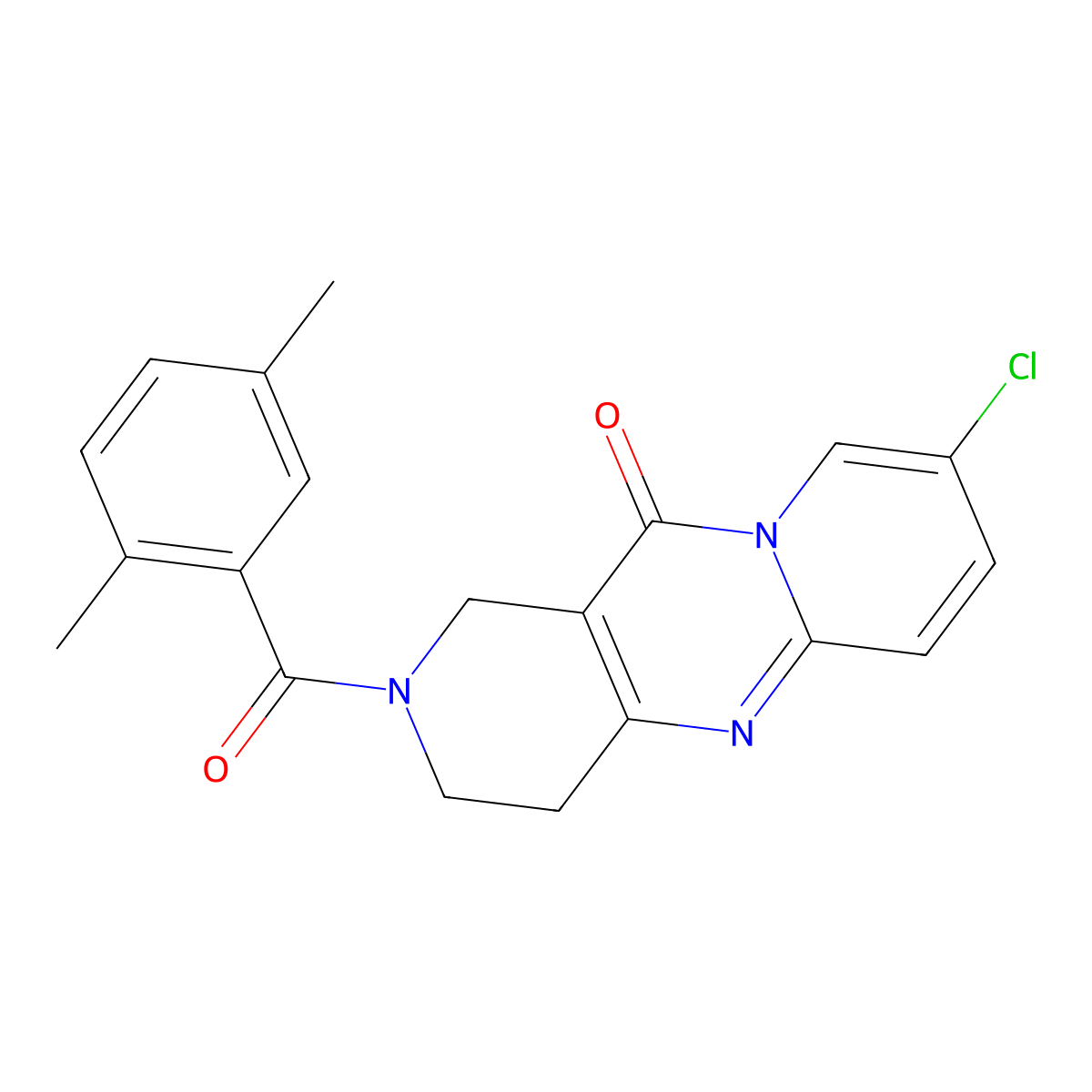 8-chloro-2-(2,5-dimethylbenzoyl)-3,4-dihydro-1H-dipyrido[1,2-a:4',3'-d]pyrimidin-11(2H)-one molecular structure, CAS 2034274-18-3