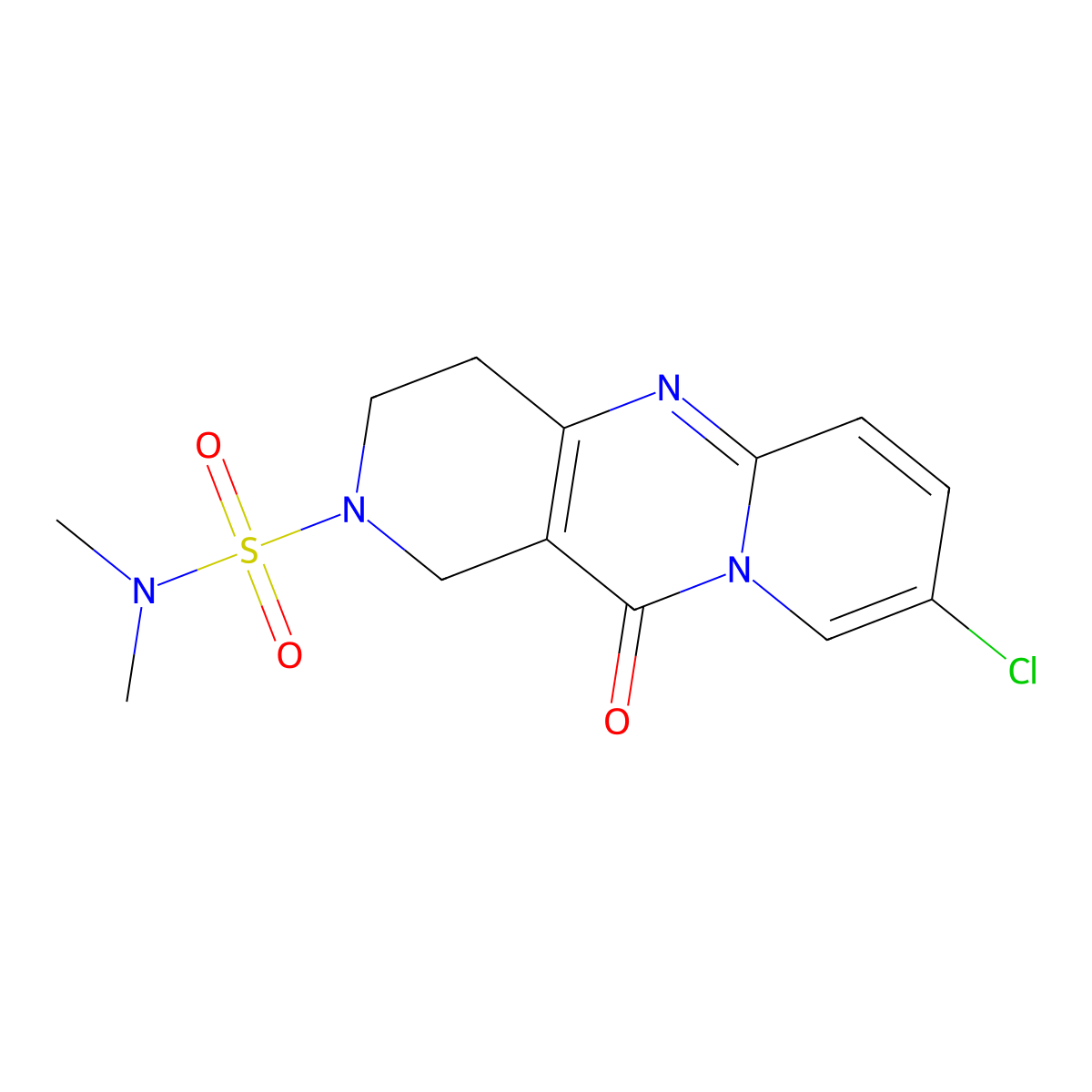 8-chloro-N,N-dimethyl-11-oxo-3,4-dihydro-1H-dipyrido[1,2-a:4',3'-d]pyrimidine-2(11H)-sulfonamide molecular structure, CAS 2034274-25-2