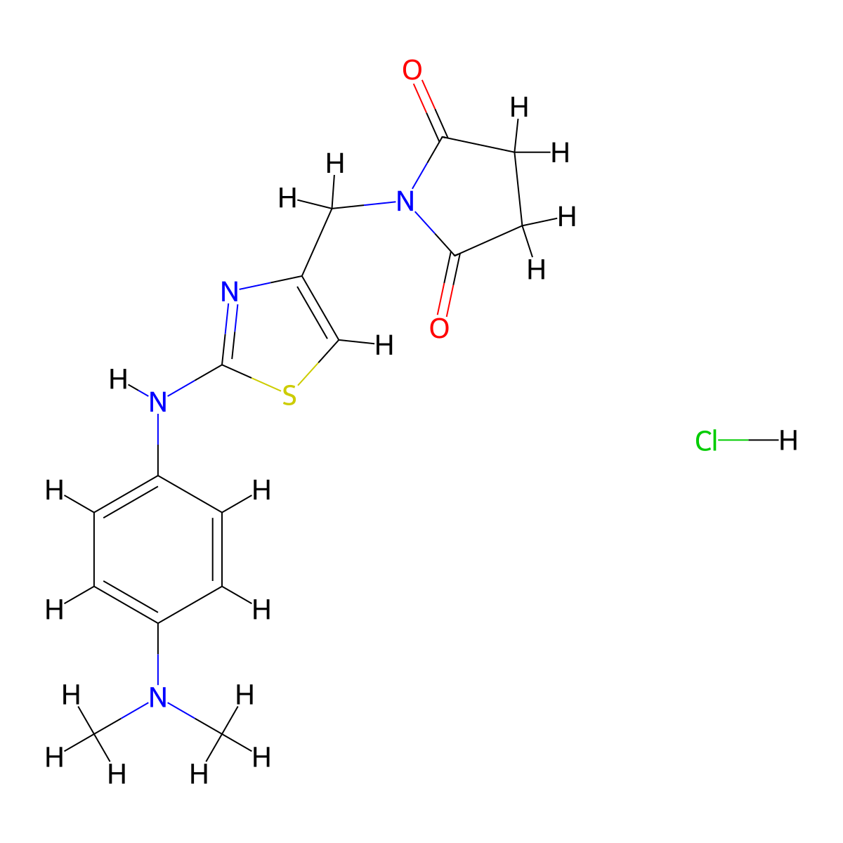 1-((2-((4-(Dimethylamino)phenyl)amino)thiazol-4-yl)methyl)pyrrolidine-2,5-dione hydrochloride molecular structure, CAS 2034274-28-5