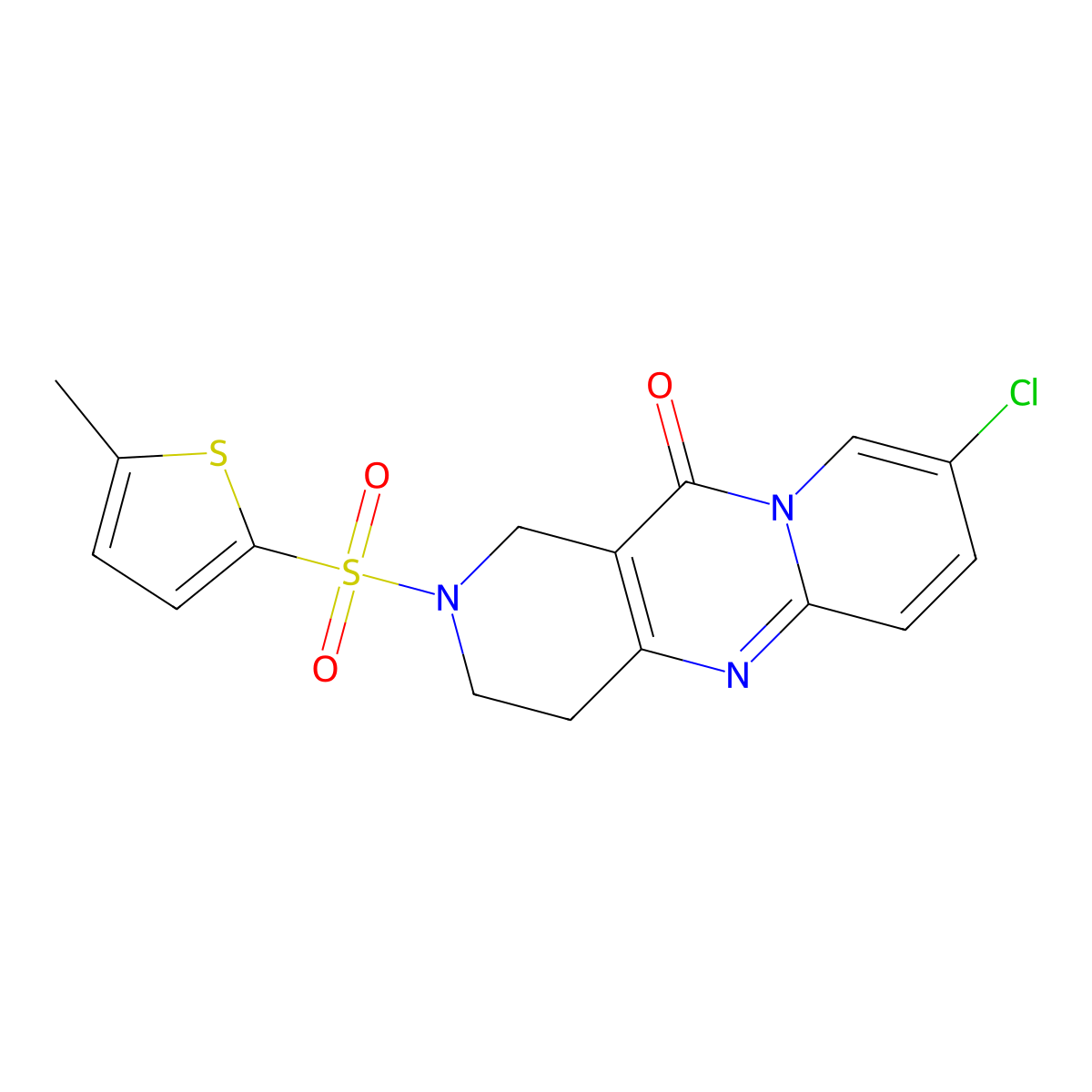 8-chloro-2-((5-methylthiophen-2-yl)sulfonyl)-3,4-dihydro-1H-dipyrido[1,2-a:4',3'-d]pyrimidin-11(2H)-one molecular structure, CAS 2034274-29-6