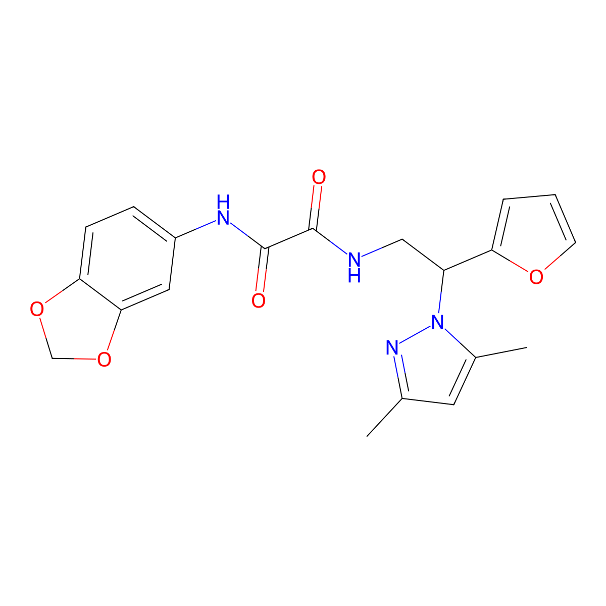 N1-(benzo[d][1,3]dioxol-5-yl)-N2-(2-(3,5-dimethyl-1H-pyrazol-1-yl)-2-(furan-2-yl)ethyl)oxalamide molecular structure, CAS 2034274-30-9