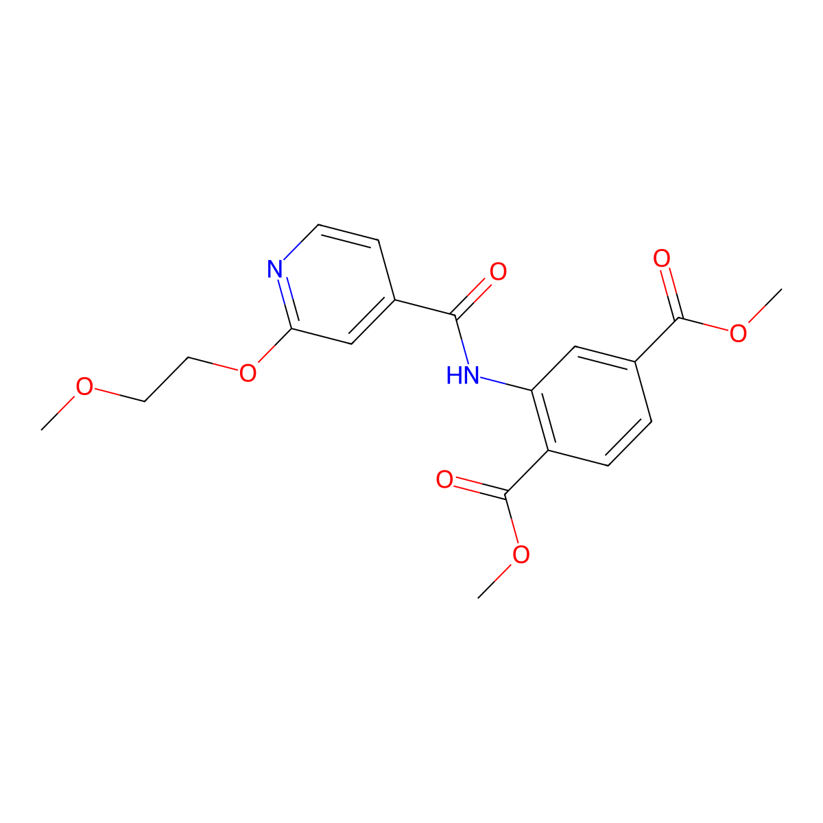 Dimethyl 2-(2-(2-methoxyethoxy)isonicotinamido)terephthalate molecular structure, CAS 2034274-32-1