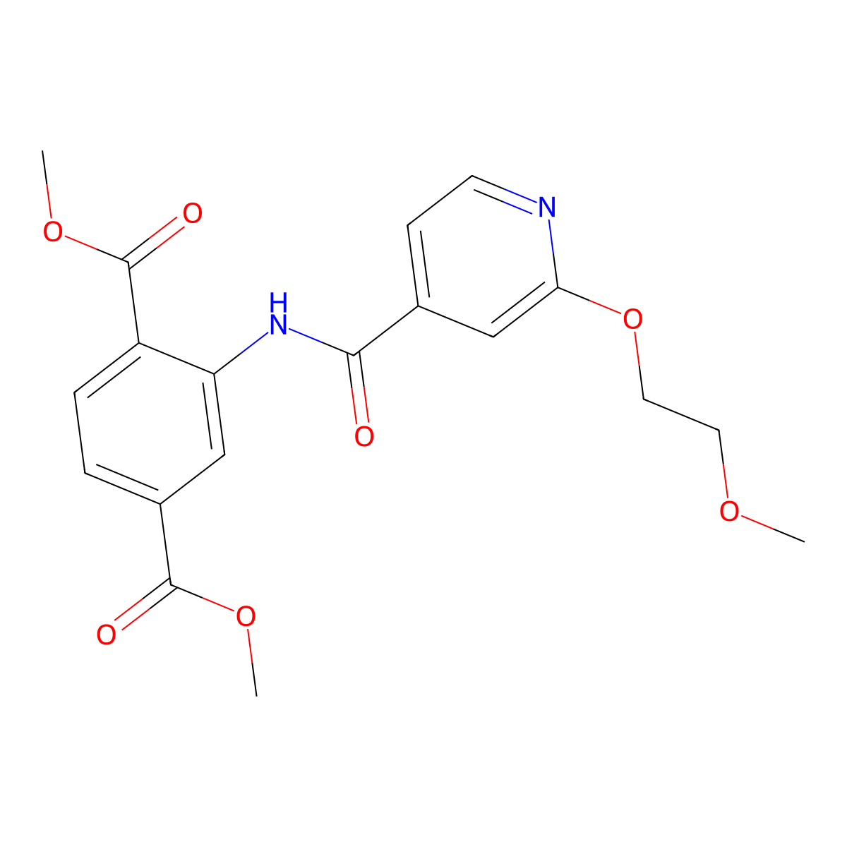 Dimethyl 2-(2-(2-methoxyethoxy)isonicotinamido)terephthalate molecular structure, CAS 2034274-32-1