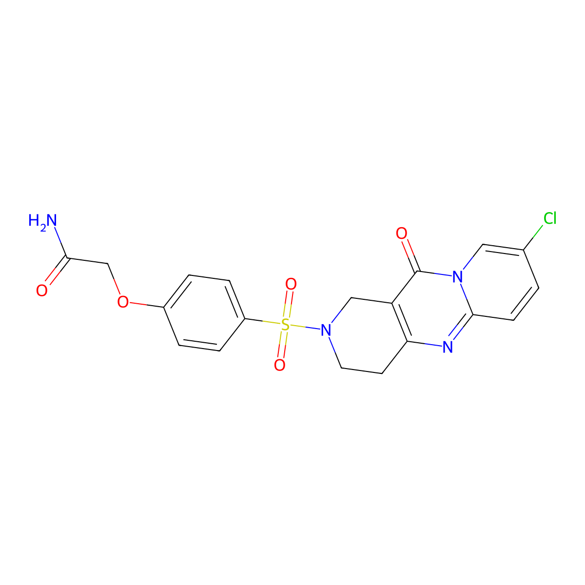 2-(4-((8-chloro-11-oxo-3,4-dihydro-1H-dipyrido[1,2-a:4',3'-d]pyrimidin-2(11H)-yl)sulfonyl)phenoxy)acetamide molecular structure, CAS 2034274-43-4
