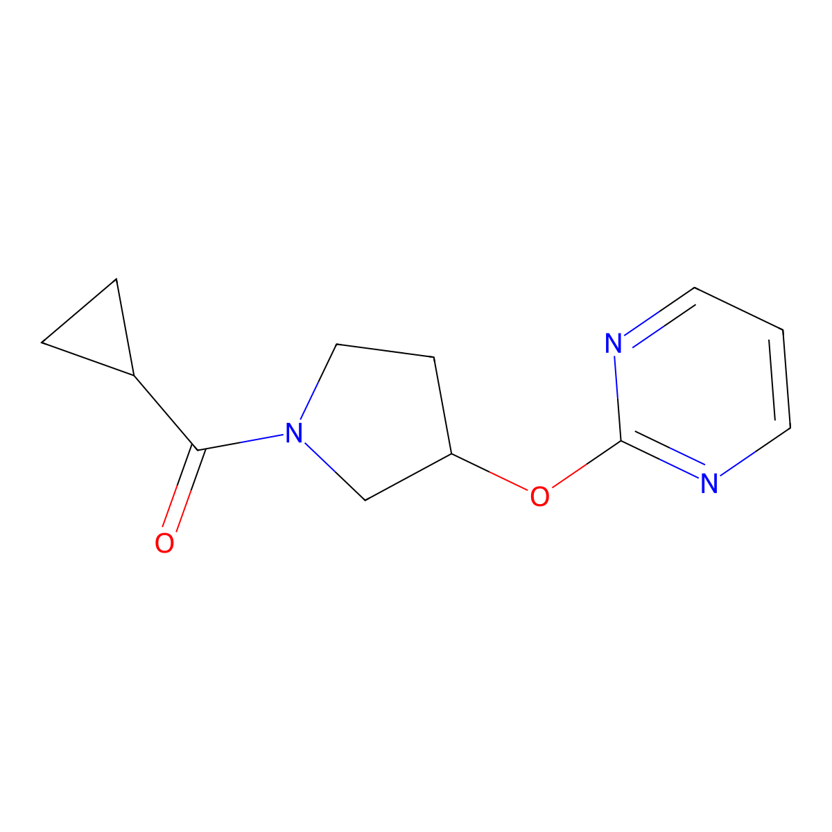 Cyclopropyl(3-(pyrimidin-2-yloxy)pyrrolidin-1-yl)methanone molecular structure, CAS 2034274-44-5