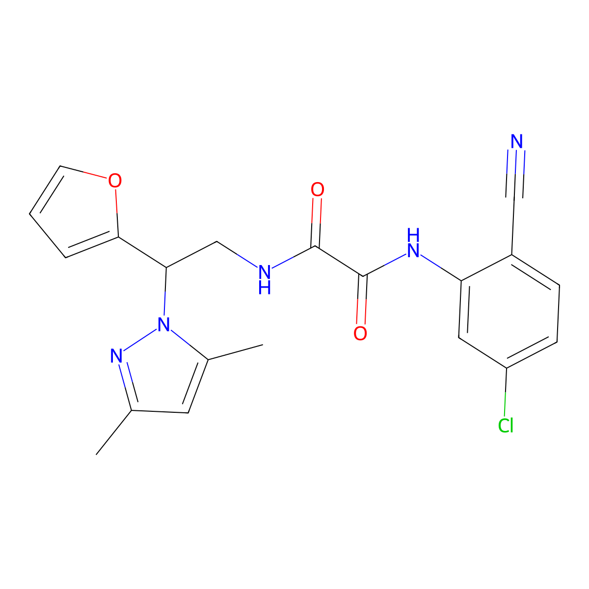 N1-(5-chloro-2-cyanophenyl)-N2-(2-(3,5-dimethyl-1H-pyrazol-1-yl)-2-(furan-2-yl)ethyl)oxalamide molecular structure, CAS 2034274-45-6