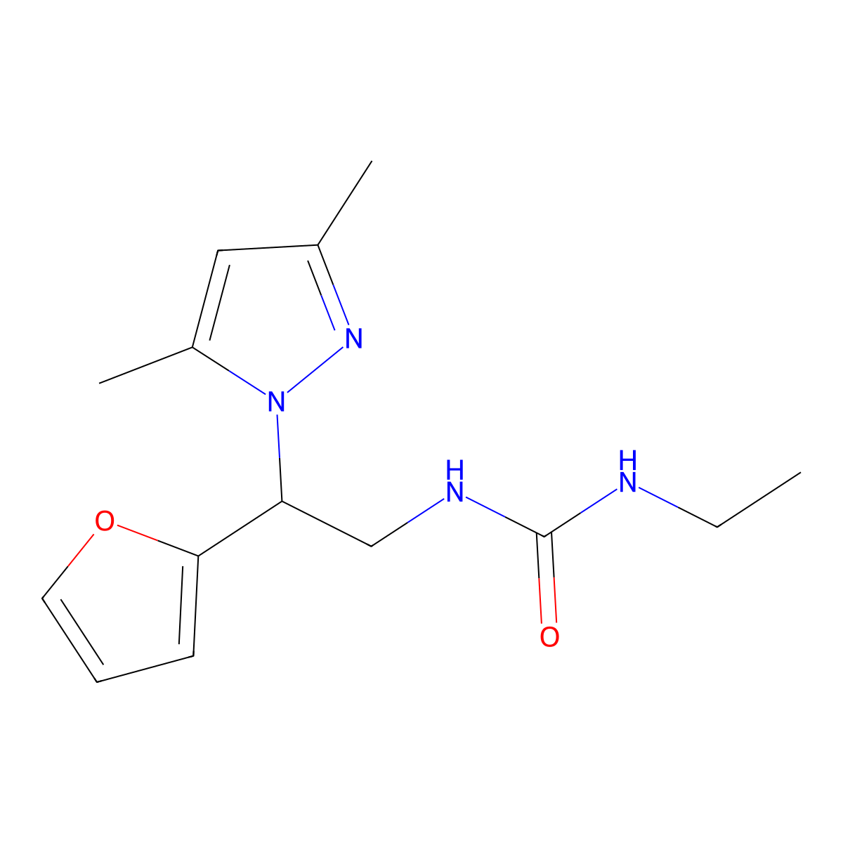 1-[2-(3,5-dimethyl-1H-pyrazol-1-yl)-2-(furan-2-yl)ethyl]-3-ethylurea molecular structure, CAS 2034274-52-5