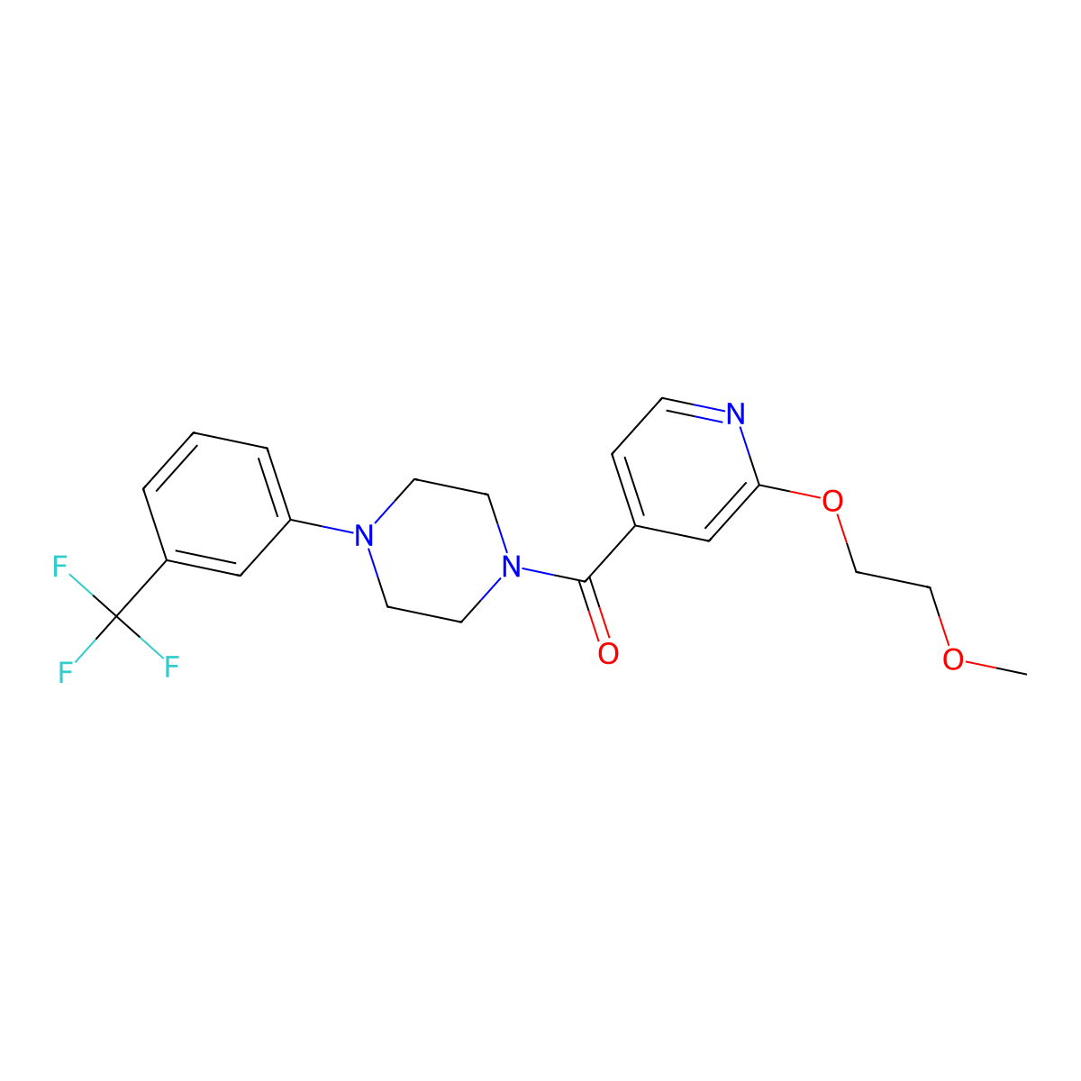 (2-(2-Methoxyethoxy)pyridin-4-yl)(4-(3-(trifluoromethyl)phenyl)piperazin-1-yl)methanone molecular structure, CAS 2034274-54-7