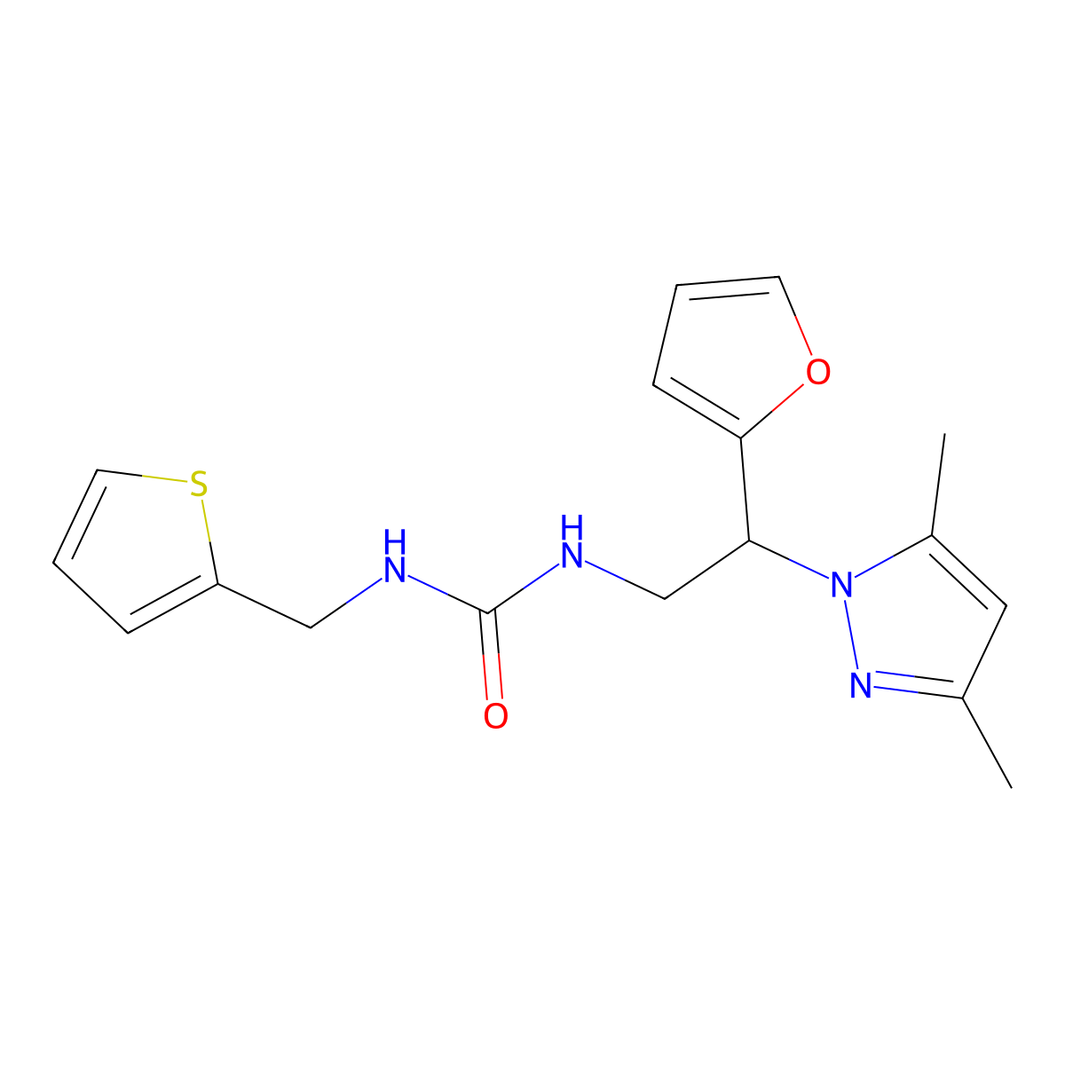 1-(2-(3,5-dimethyl-1H-pyrazol-1-yl)-2-(furan-2-yl)ethyl)-3-(thiophen-2-ylmethyl)urea molecular structure, CAS 2034274-58-1
