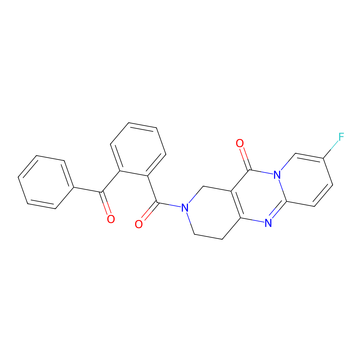 2-(2-benzoylbenzoyl)-8-fluoro-3,4-dihydro-1H-dipyrido[1,2-a:4',3'-d]pyrimidin-11(2H)-one molecular structure, CAS 2034274-60-5