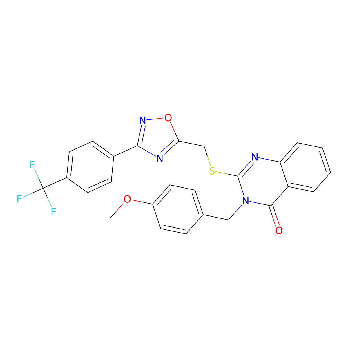 3-(4-methoxybenzyl)-2-(((3-(4-(trifluoromethyl)phenyl)-1,2,4-oxadiazol-5-yl)methyl)thio)quinazolin-4(3H)-one molecular structure, CAS 2034274-64-9