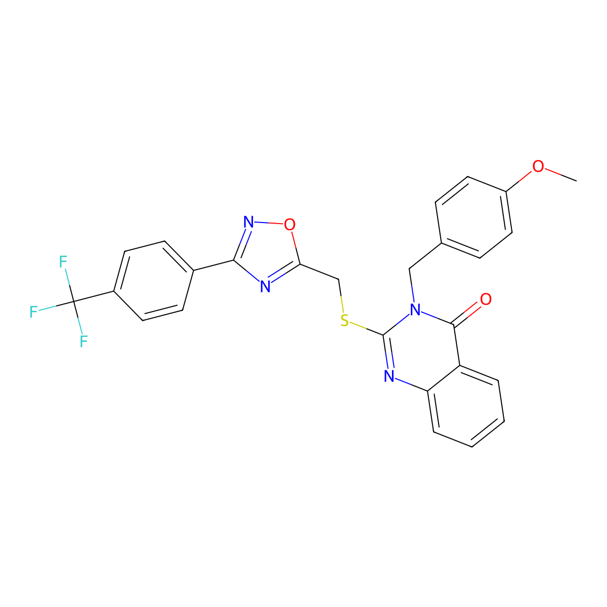 3-(4-methoxybenzyl)-2-(((3-(4-(trifluoromethyl)phenyl)-1,2,4-oxadiazol-5-yl)methyl)thio)quinazolin-4(3H)-one molecular structure, CAS 2034274-64-9