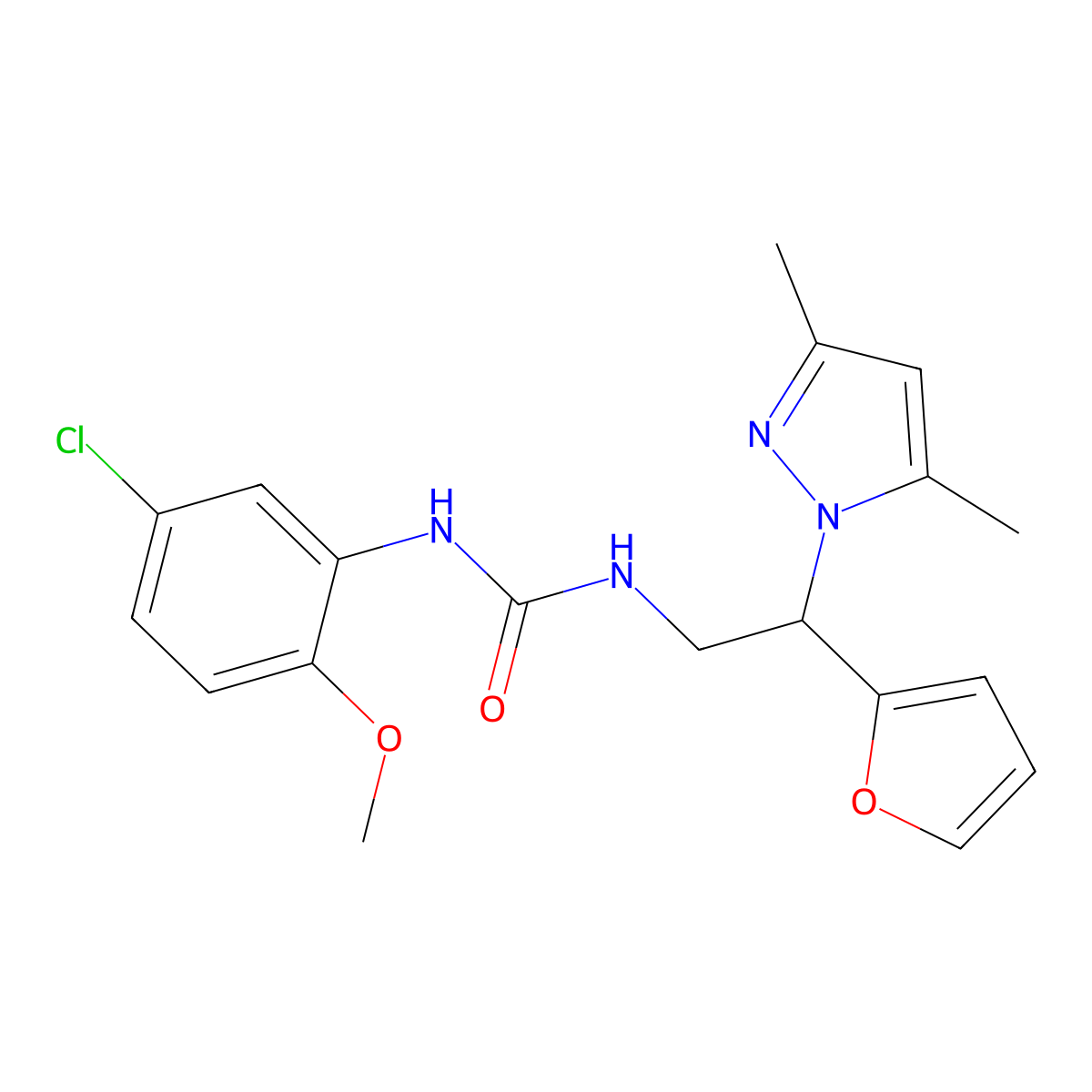 1-(5-chloro-2-methoxyphenyl)-3-[2-(3,5-dimethyl-1H-pyrazol-1-yl)-2-(furan-2-yl)ethyl]urea molecular structure, CAS 2034274-65-0