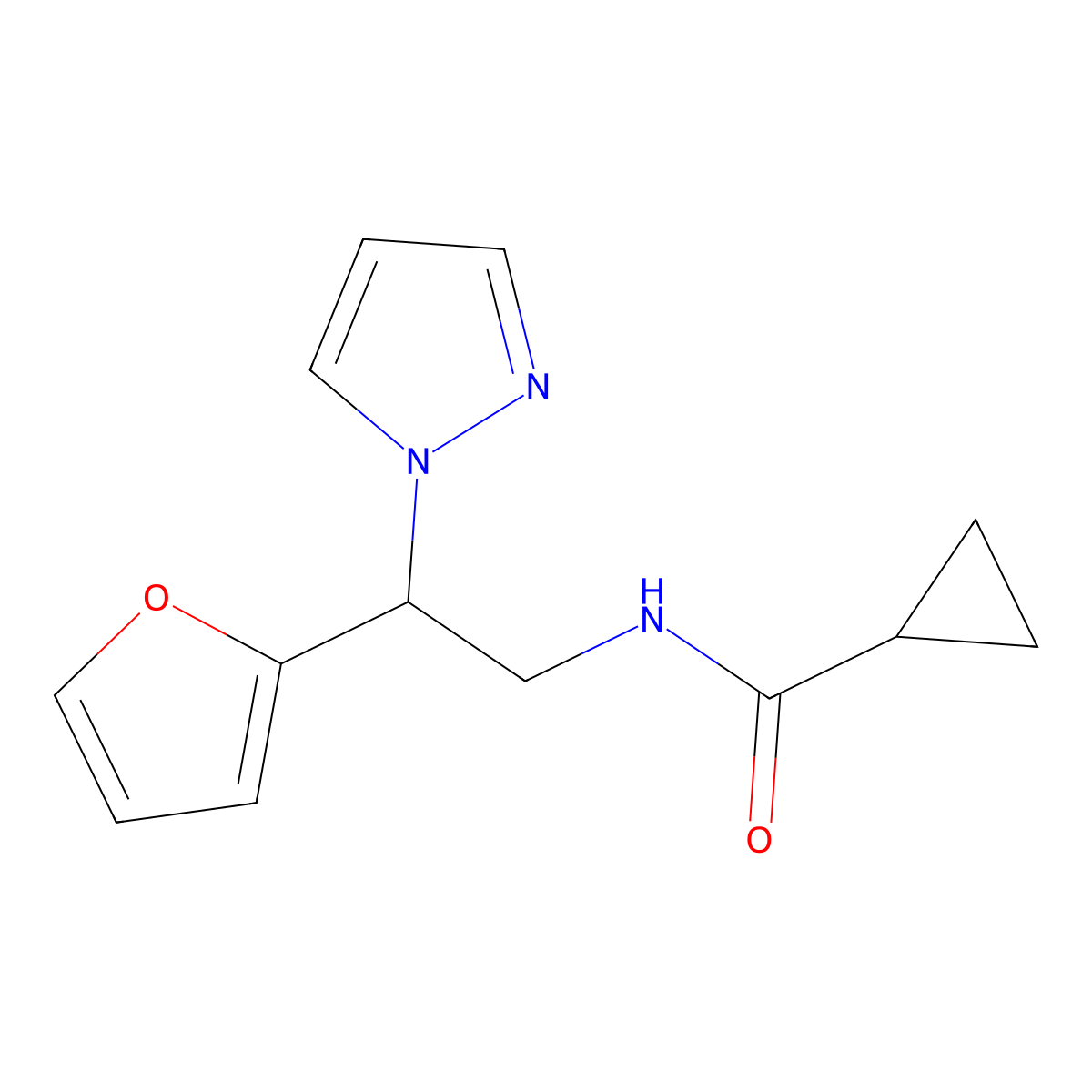 N-[2-(furan-2-yl)-2-(1H-pyrazol-1-yl)ethyl]cyclopropanecarboxamide molecular structure, CAS 2034274-69-4