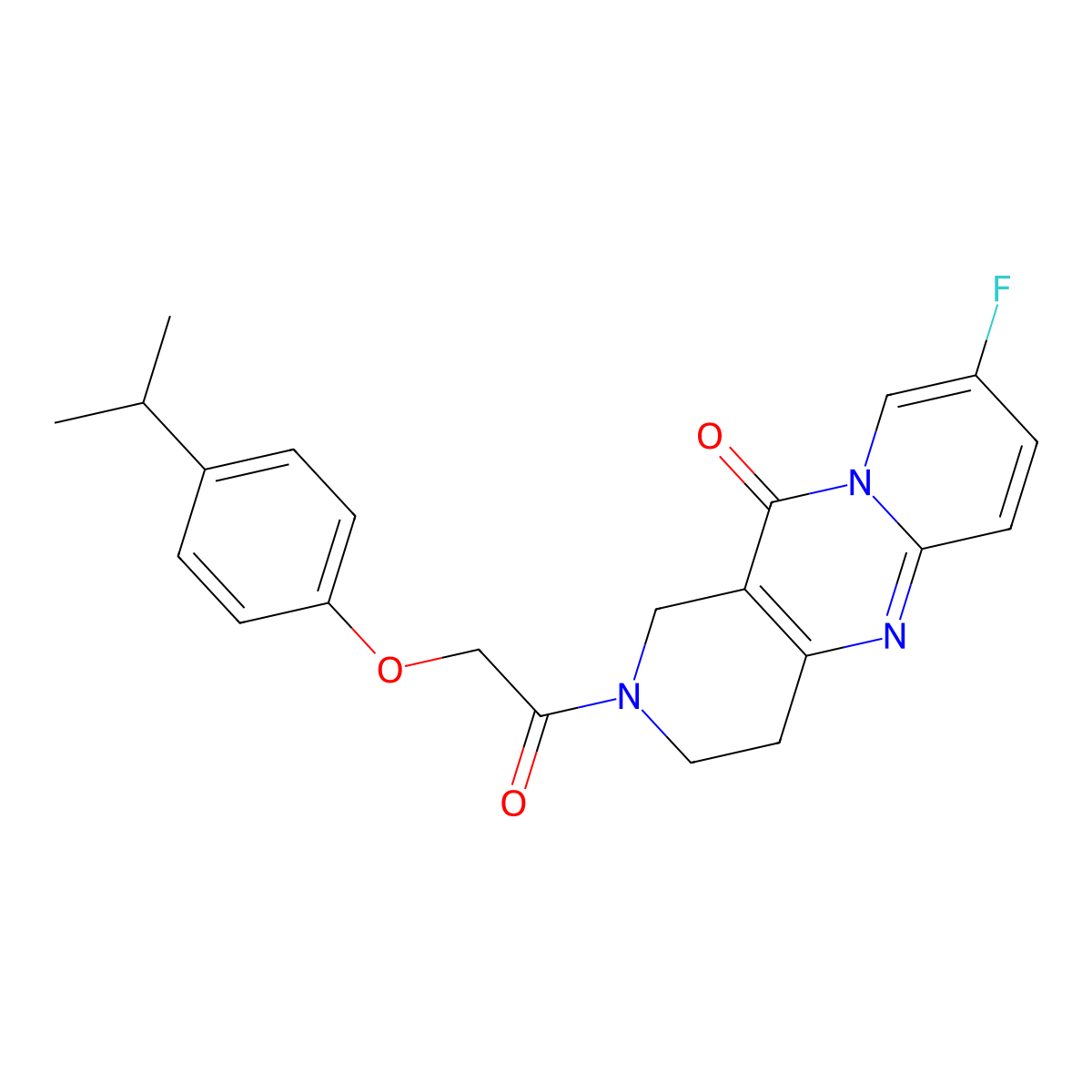8-fluoro-2-(2-(4-isopropylphenoxy)acetyl)-3,4-dihydro-1H-dipyrido[1,2-a:4',3'-d]pyrimidin-11(2H)-one molecular structure, CAS 2034274-70-7